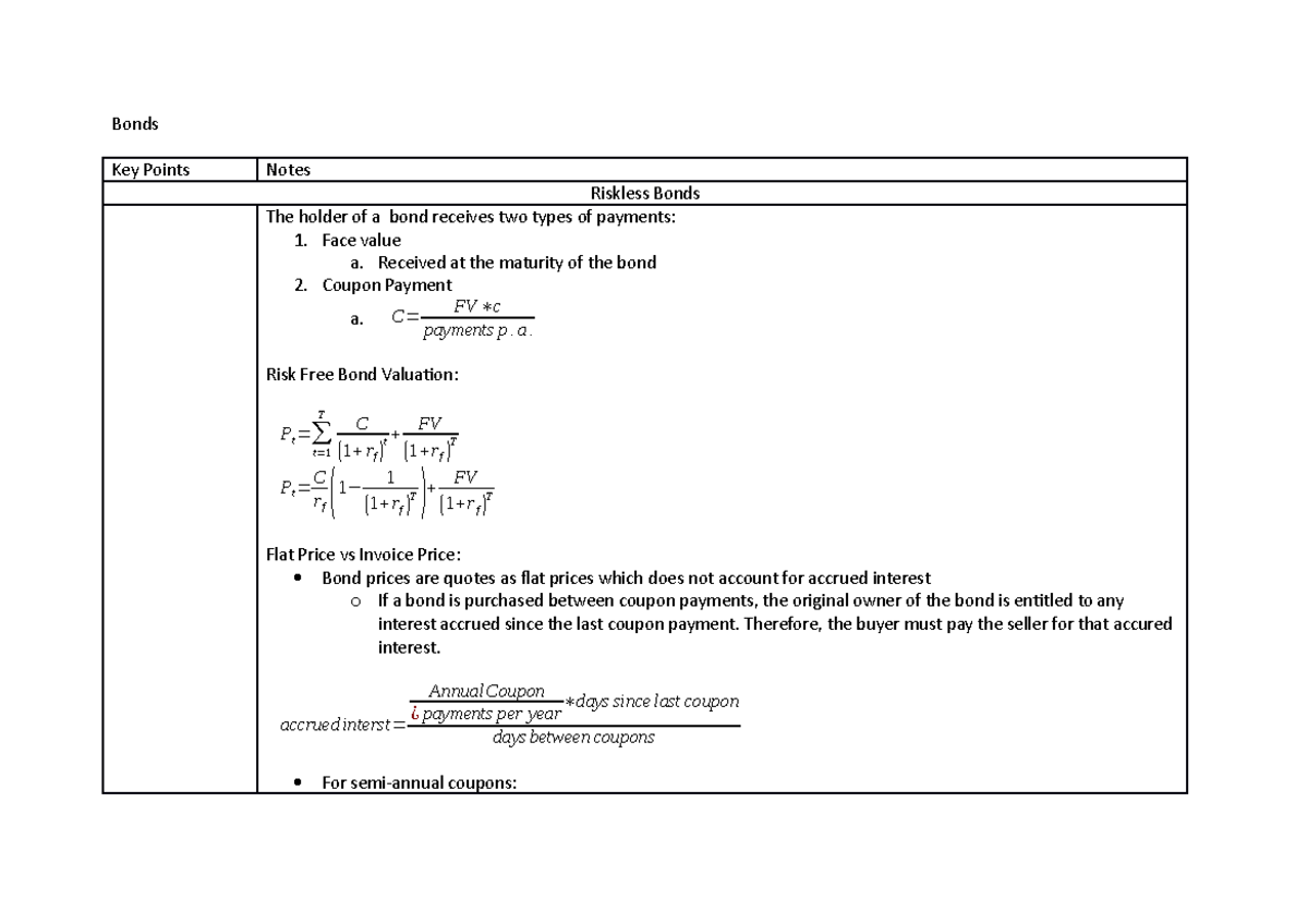 Bonds - Lectures slides and topic review notes. - Bonds Key Points ...