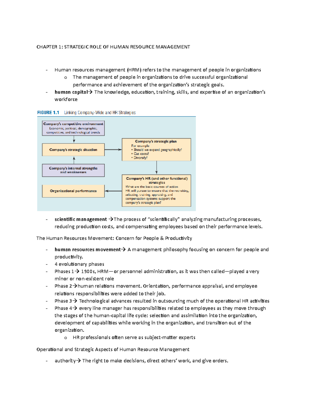 Chapter 1 - Lecture notes 1 - CHAPTER 1: STRATEGIC ROLE OF HUMAN ...
