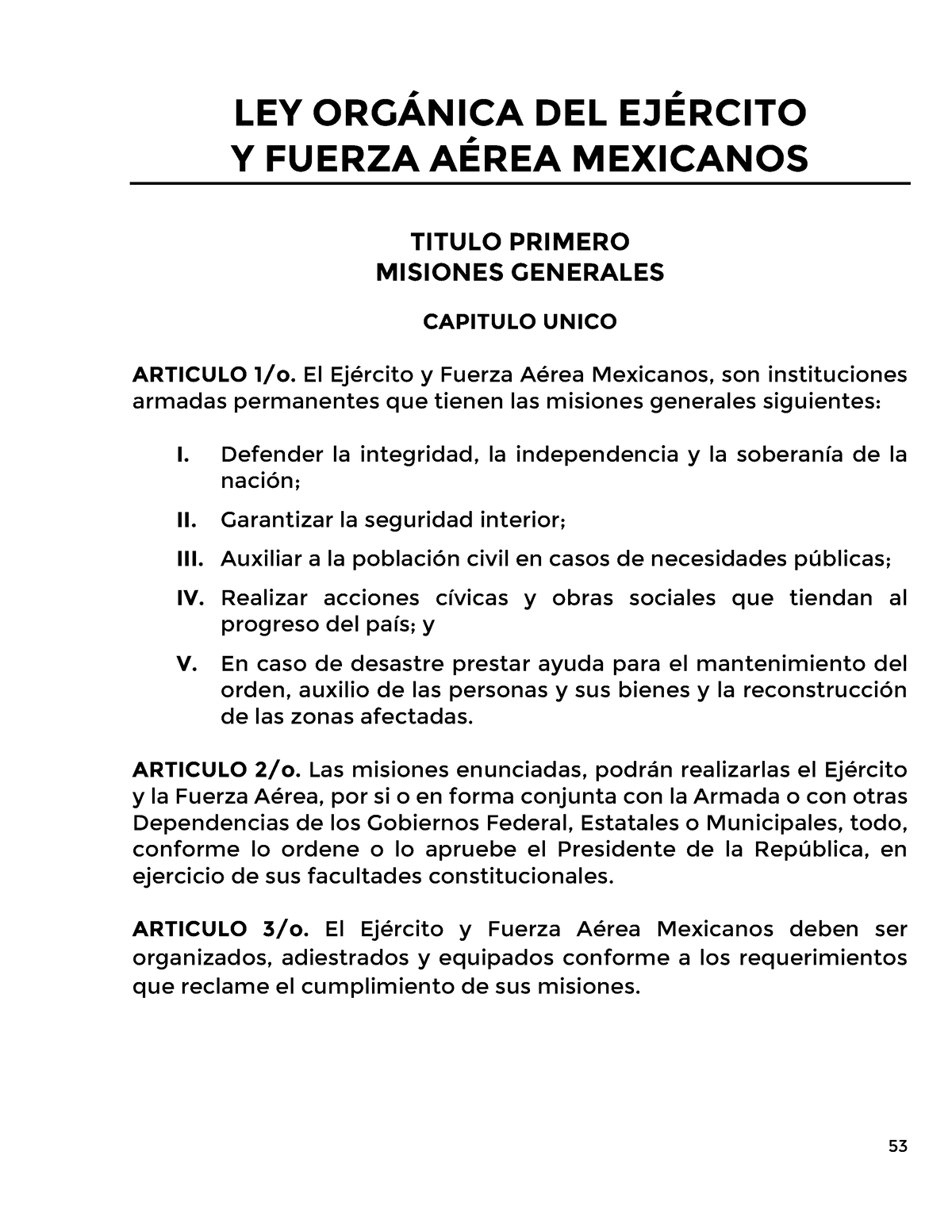 Ley Organica Del Ejercito Ley Orgnica Del Ej Y Fuerza A Mexicanos Titulo Primero Misiones