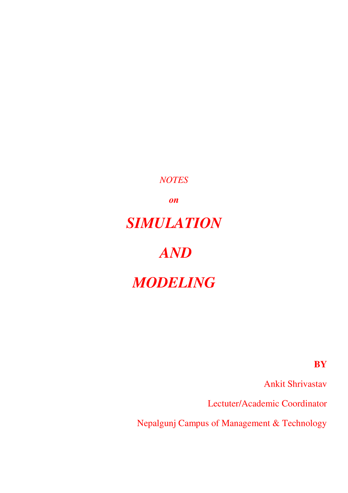 Chapter-1 Introduction To Simulation - NOTES On SIMULATION AND MODELING ...