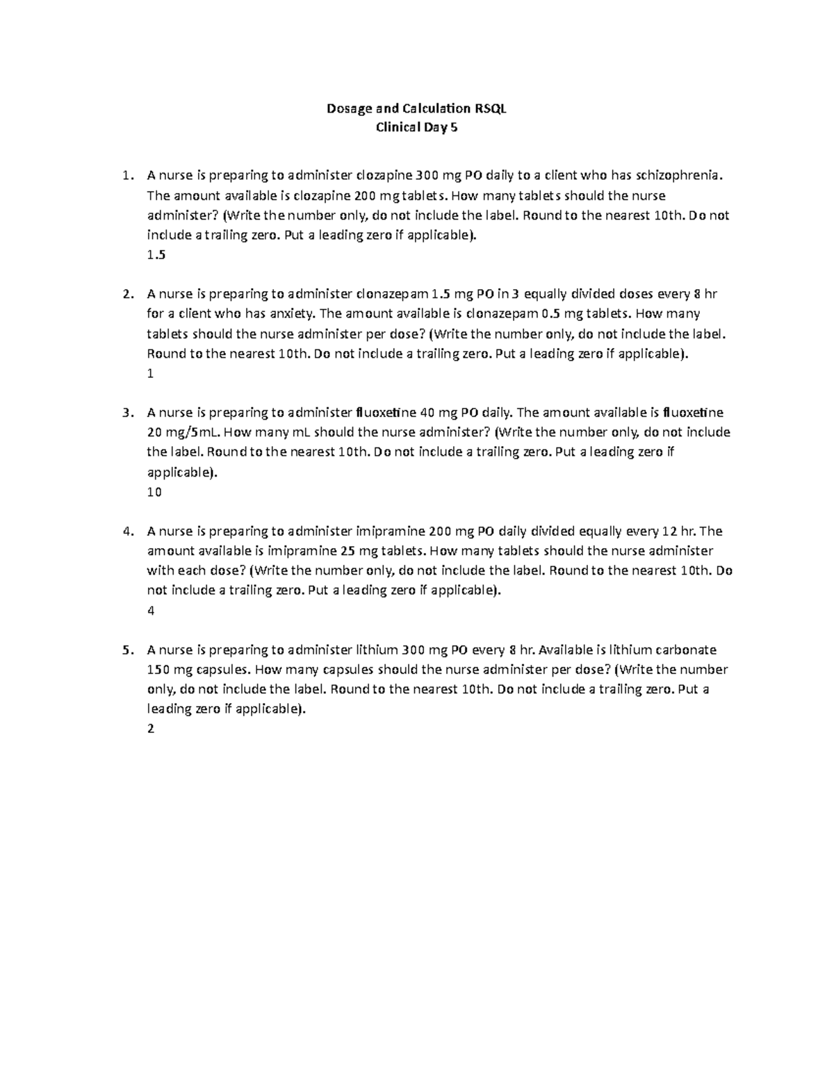 Dosage Calculation Day 5 RSQL - Dosage and Calculaion RSQL Clinical Day ...