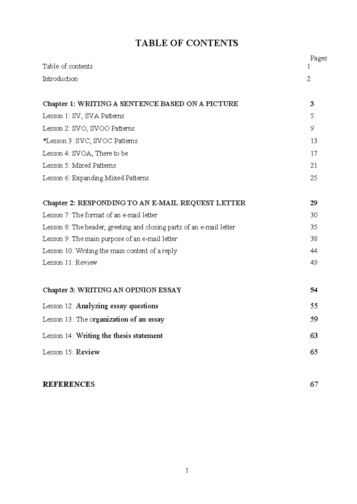 Writing Level 1 -newest - TABLE OF CONTENTS Table of contents Pages ...