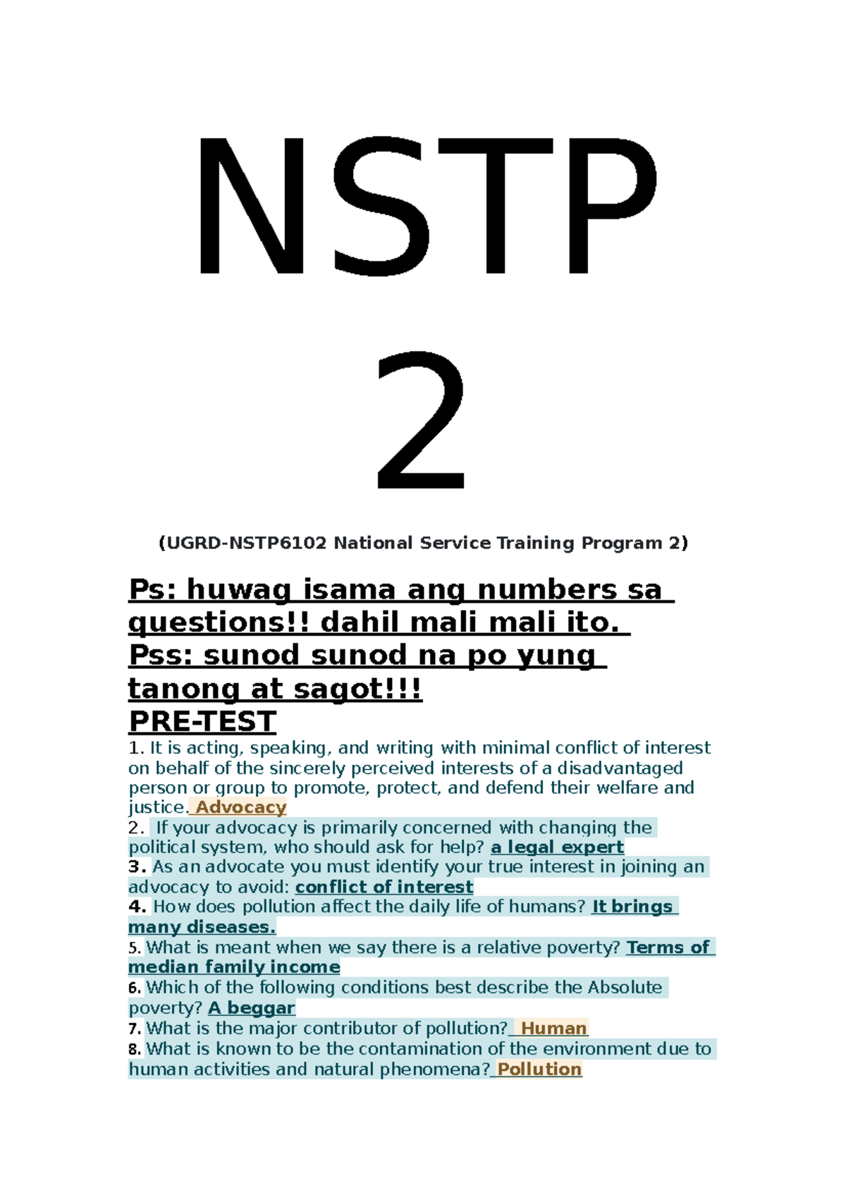 NSTP2 - Yeyy - NSTP 2 (UGRD-NSTP6102 National Service Training Program ...