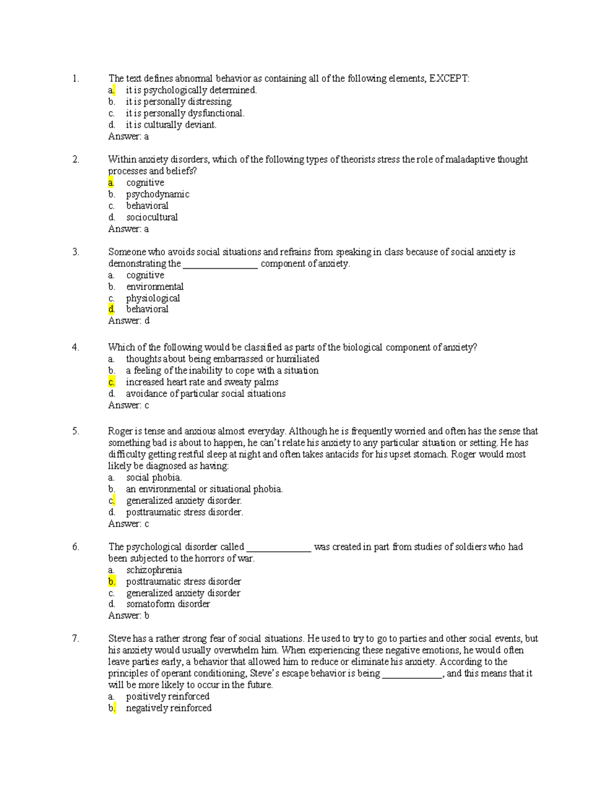 psy100 midterm questions - The text defines abnormal behavior as ...