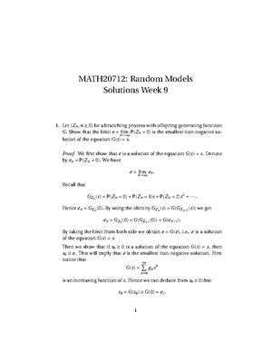 Solutions week 10 - Solution - MATH20712: Random Models Solutions Week ...
