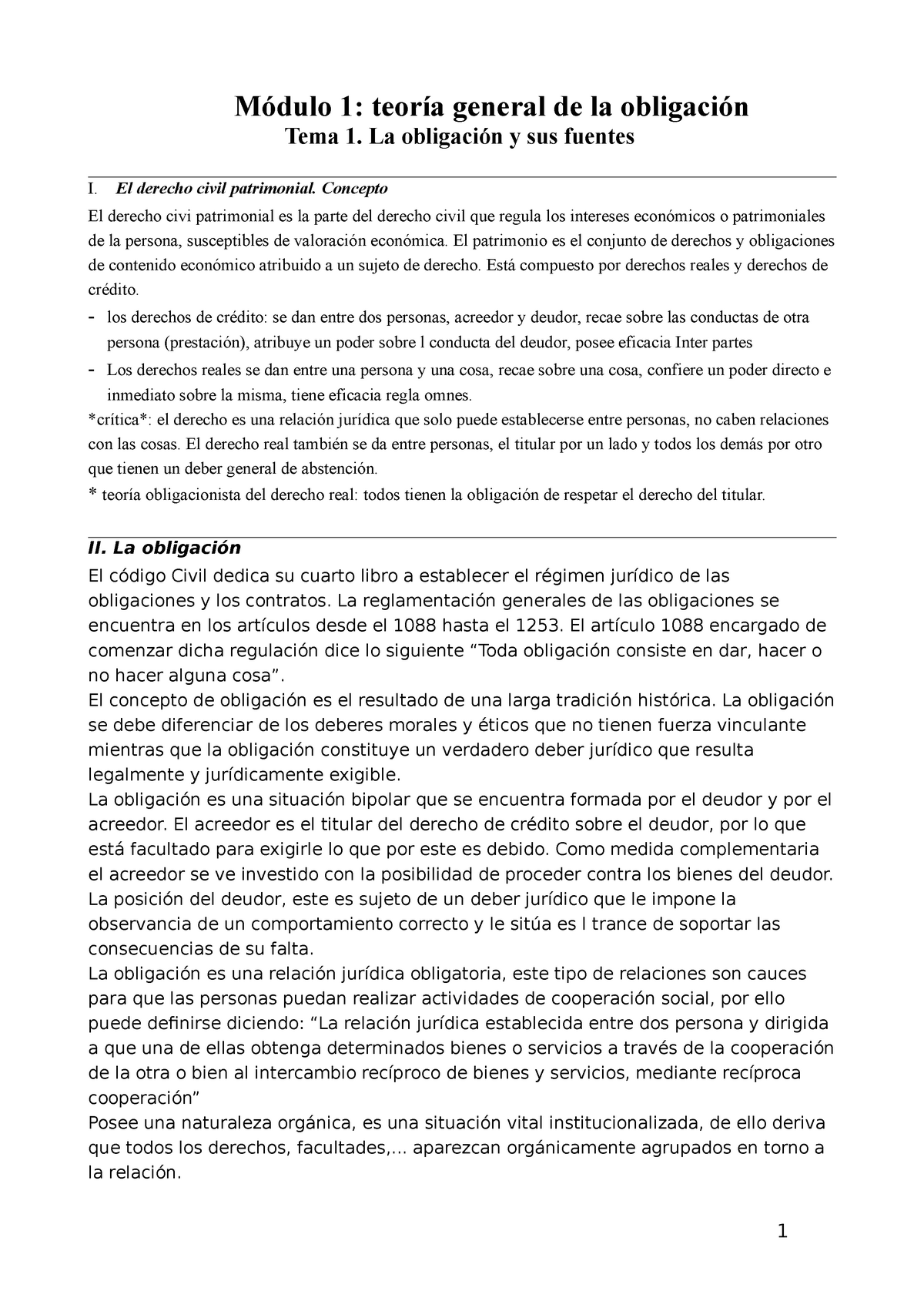 Derecho Civil I Apuntes Módulo 1 Teoría General De La Obligación Tema 1 La Obligación Y Sus 8357