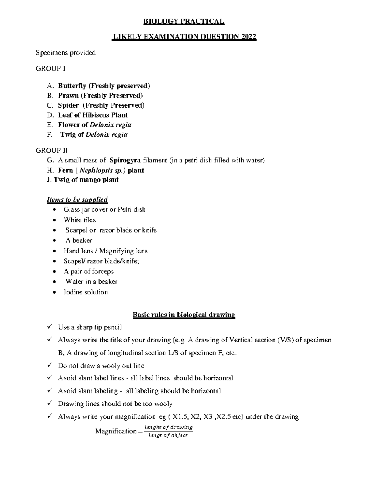 2022 - BIO PRAC - BIOLOGY PRACTICAL LIKELY EXAMINATION QUESTION 2022 ...