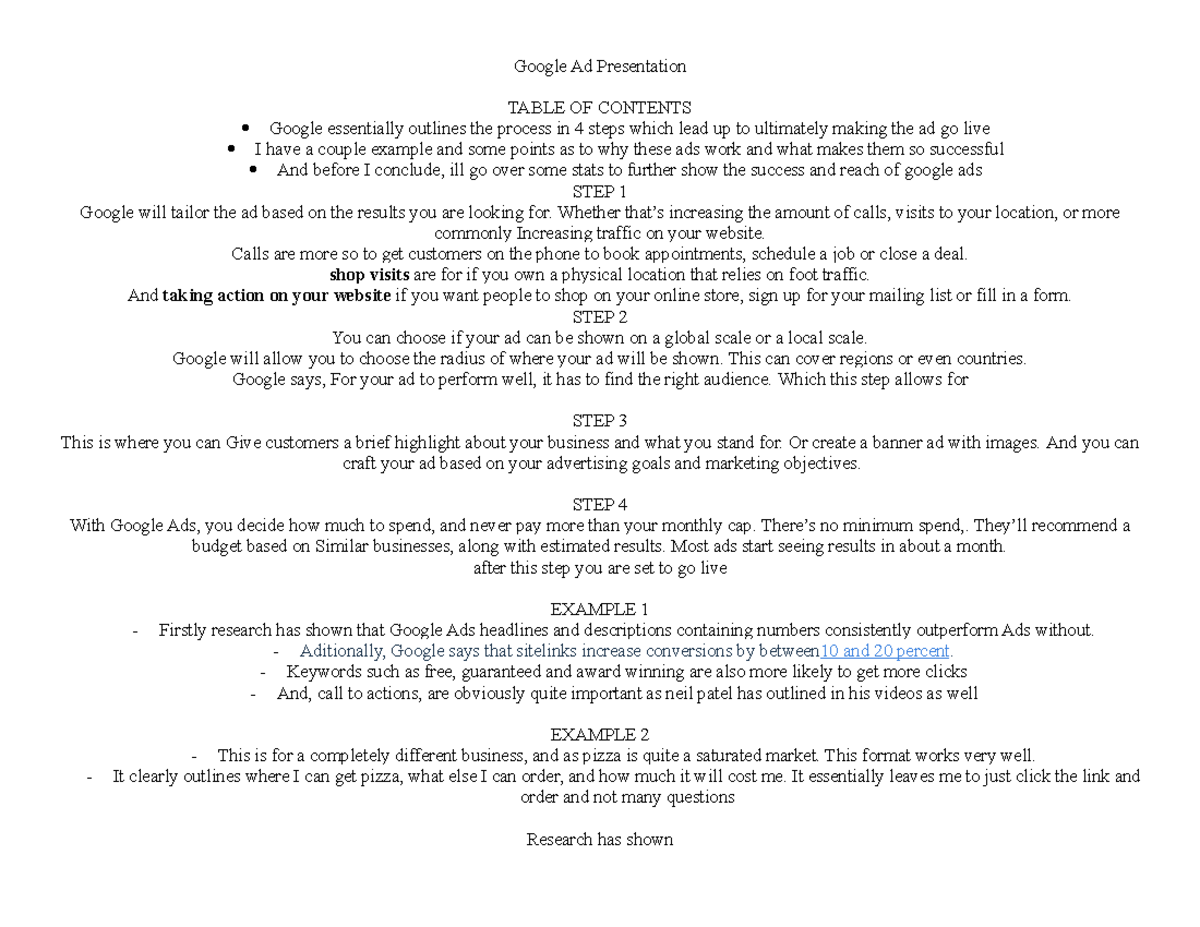 Google Ad Presentation - Google Ad Presentation TABLE OF CONTENTS ...