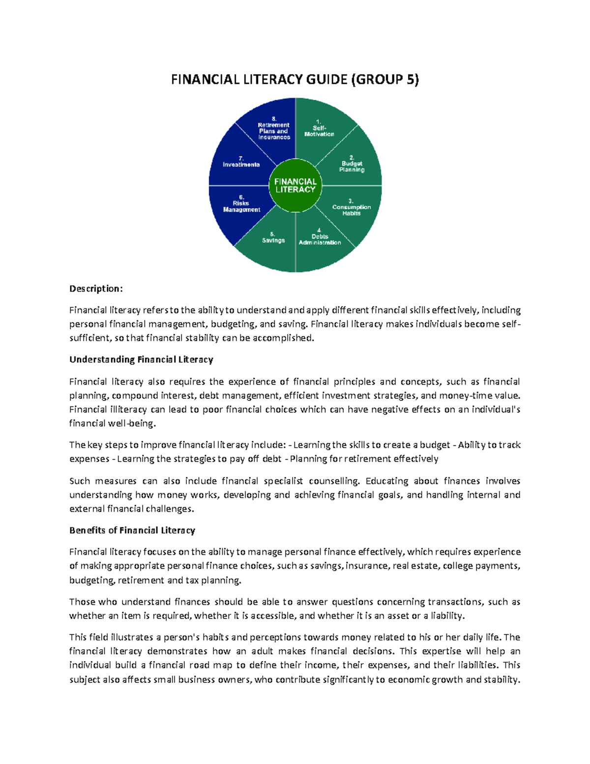 Financial Literacy Guide Group 5 FINANCIAL LITERACY GUIDE GROUP 5 