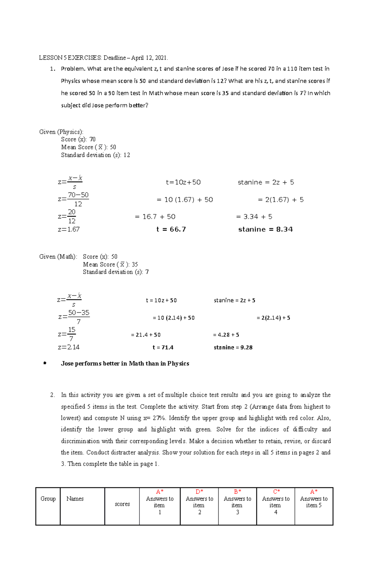 Assesmeninlearning Lesson 5 - LESSON 5 EXERCISES: Deadline – April 12 ...