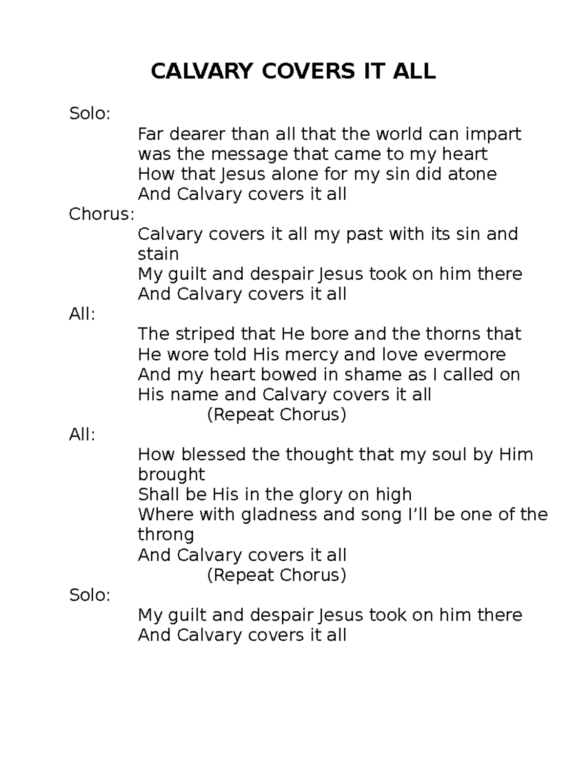 Calvary covers it all Studocu