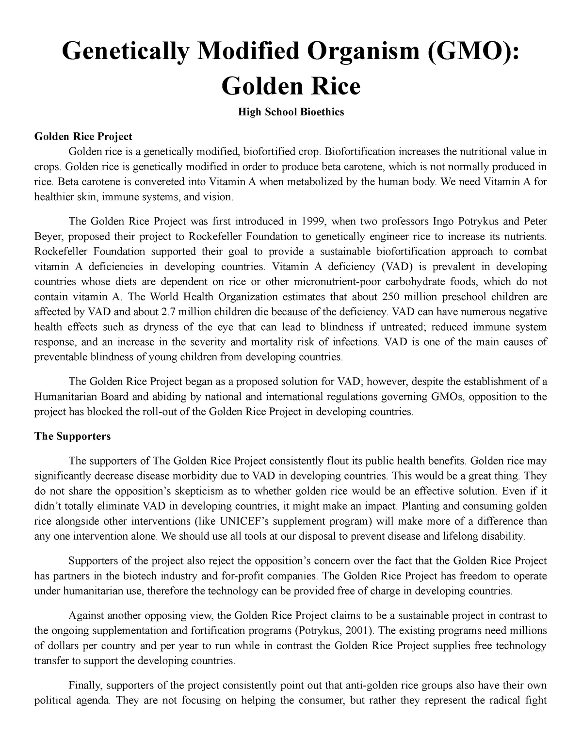 golden rice research papers