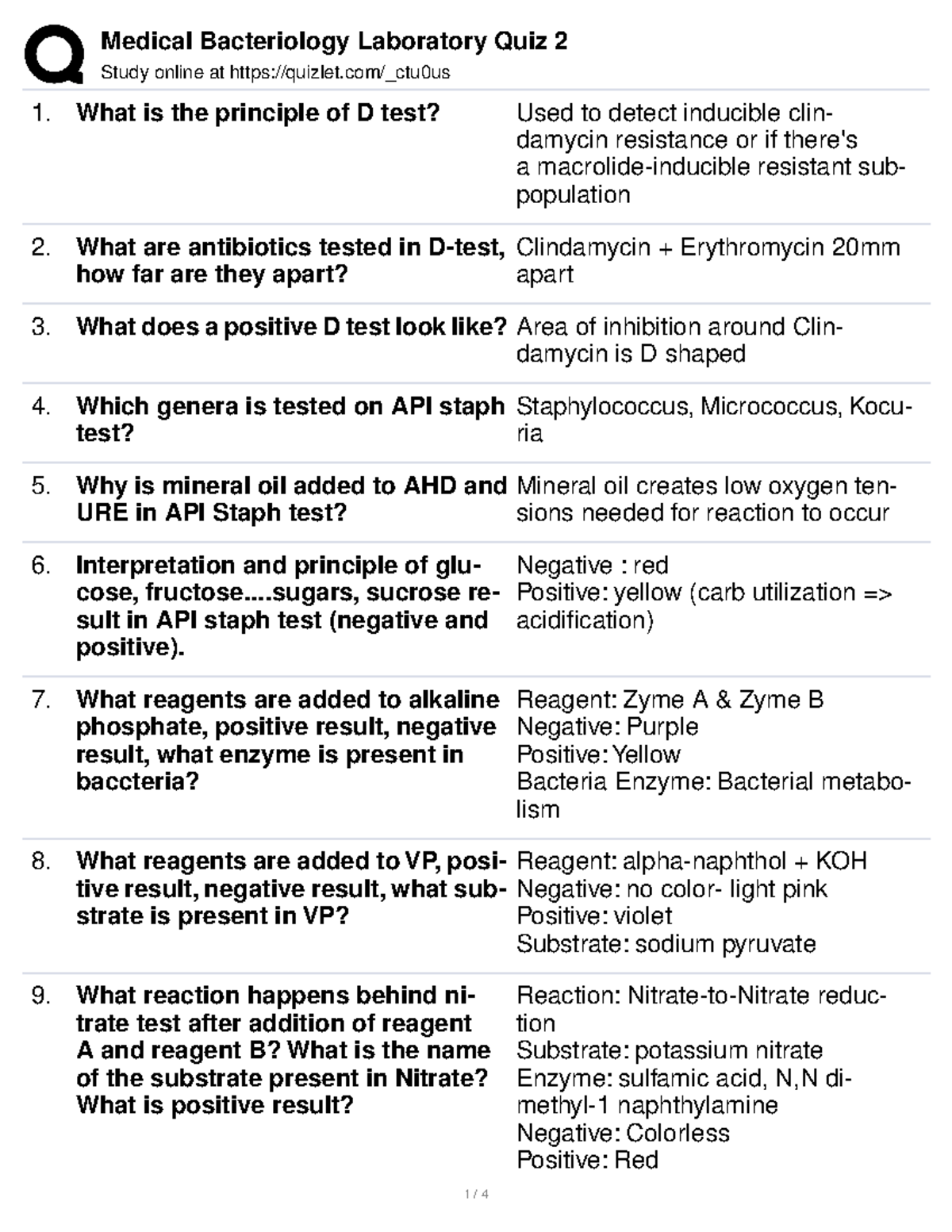 Medical Bacteriology Laboratory Quiz 2 Study Studocu