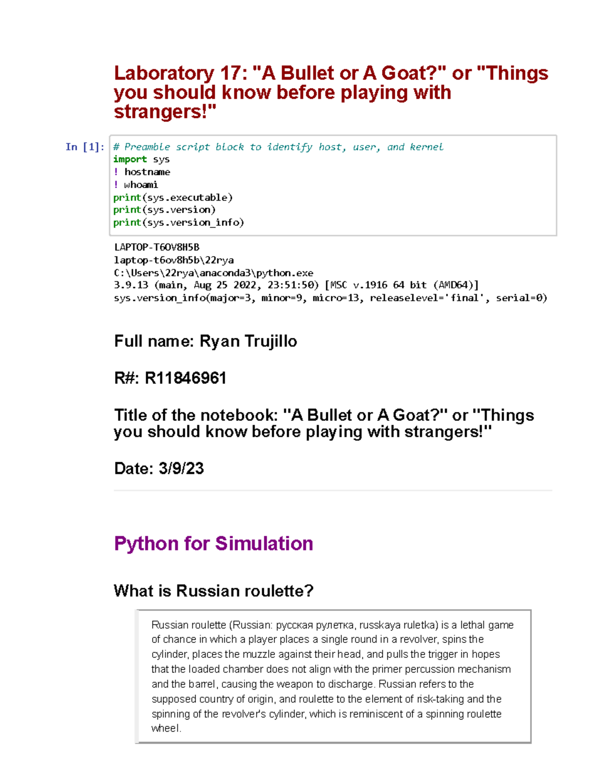 Lab17 - Lab 17 simulation and chances - Laboratory 17: "A