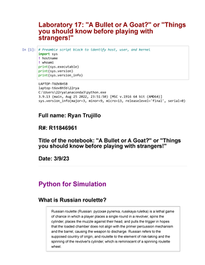 Lab17 - Lab 17 simulation and chances - Laboratory 17: "A