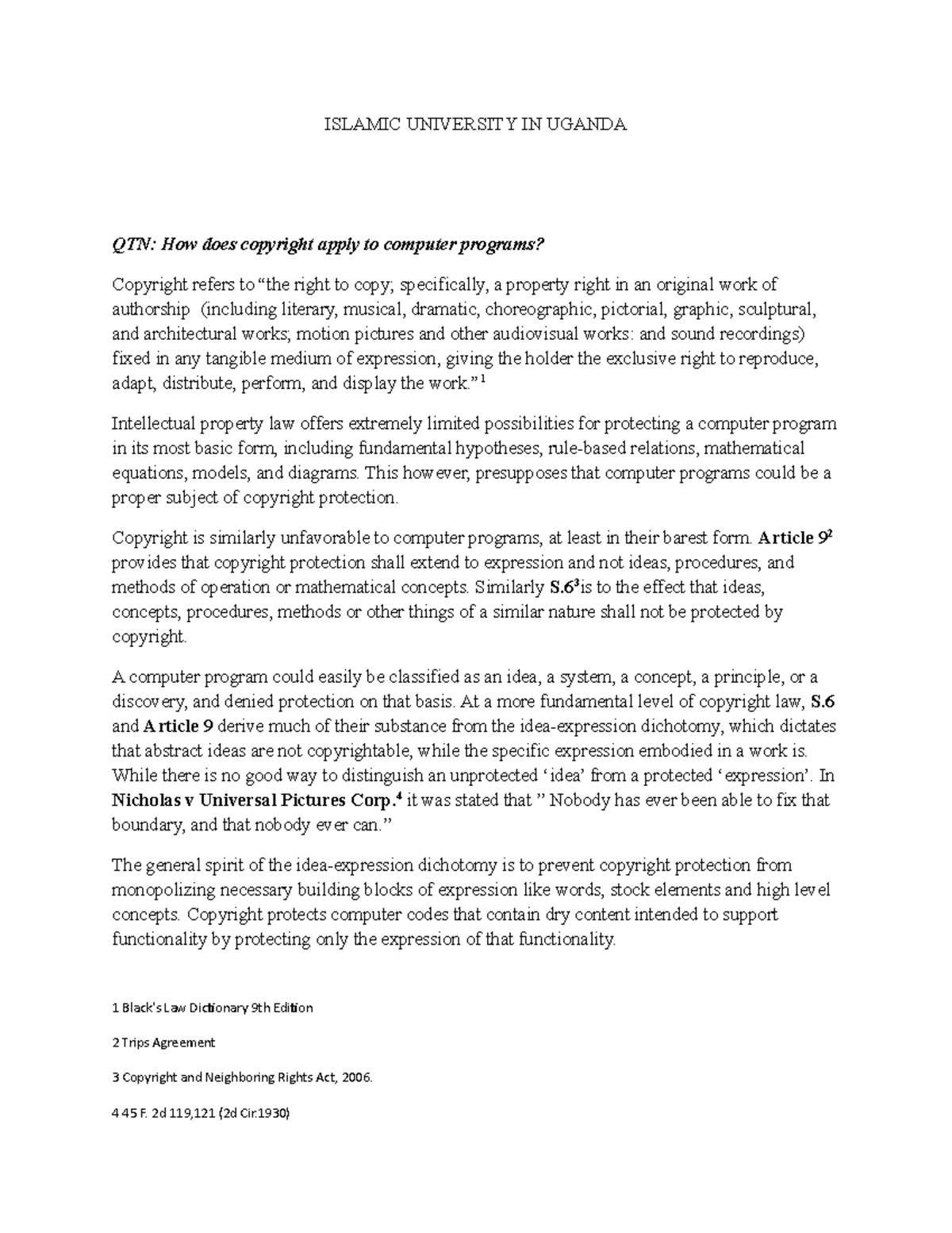 Intellectual property Coursework ISLAMIC UNIVERSITY IN UGANDA QTN