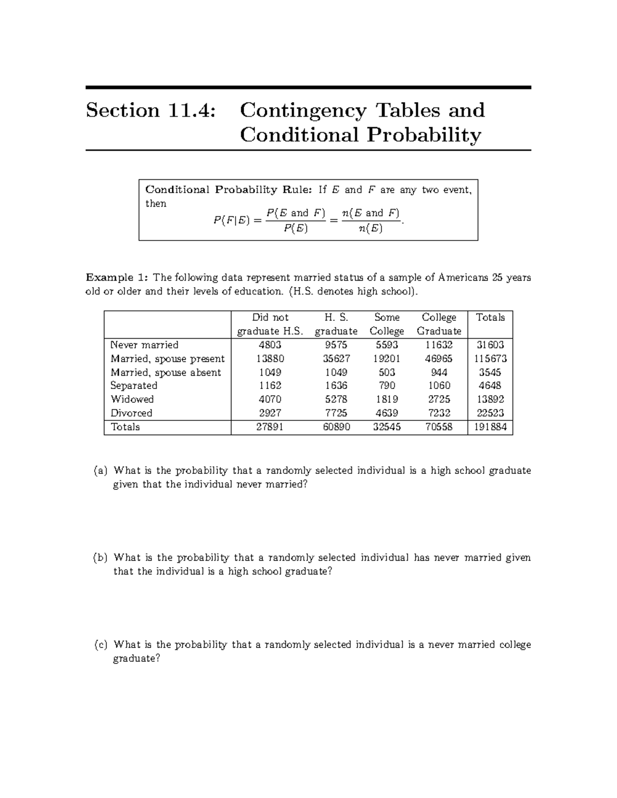 Contigency Tables and Conditonal Probability - P (F P (E) n(E) Example ...