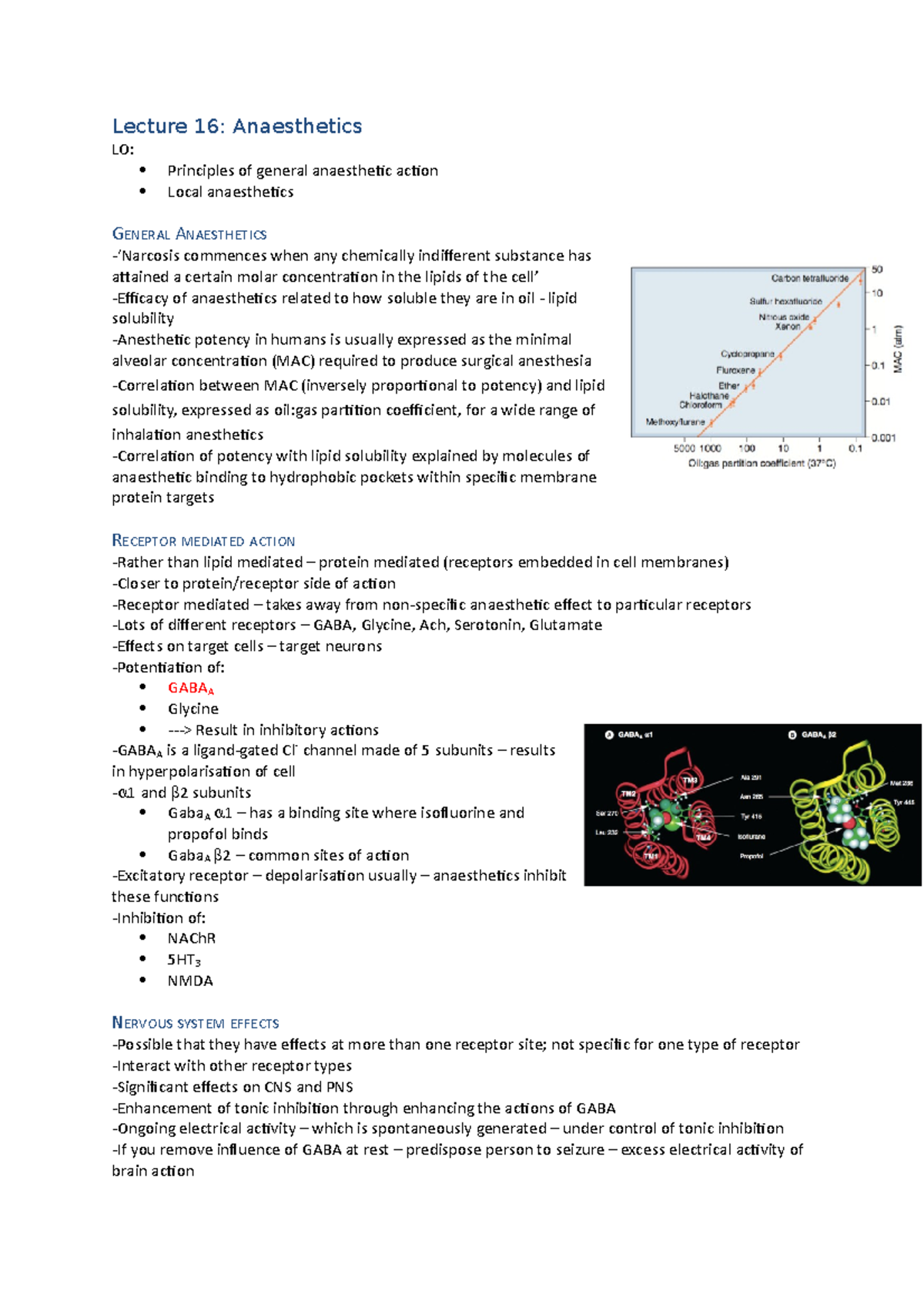 Lecture 16 - Anaesthetics - BIOL2016 - Southampton - Studocu
