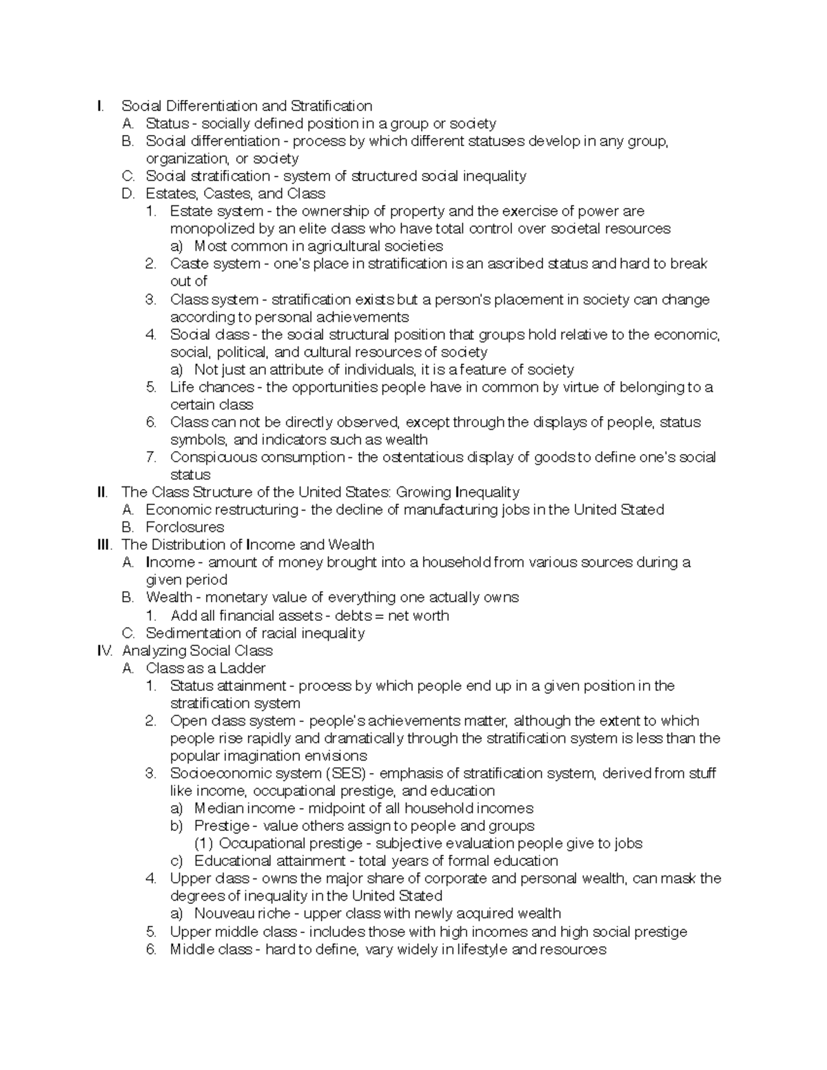 Sociology Chapter 8 - I. Social Differentiation and Stratification A ...