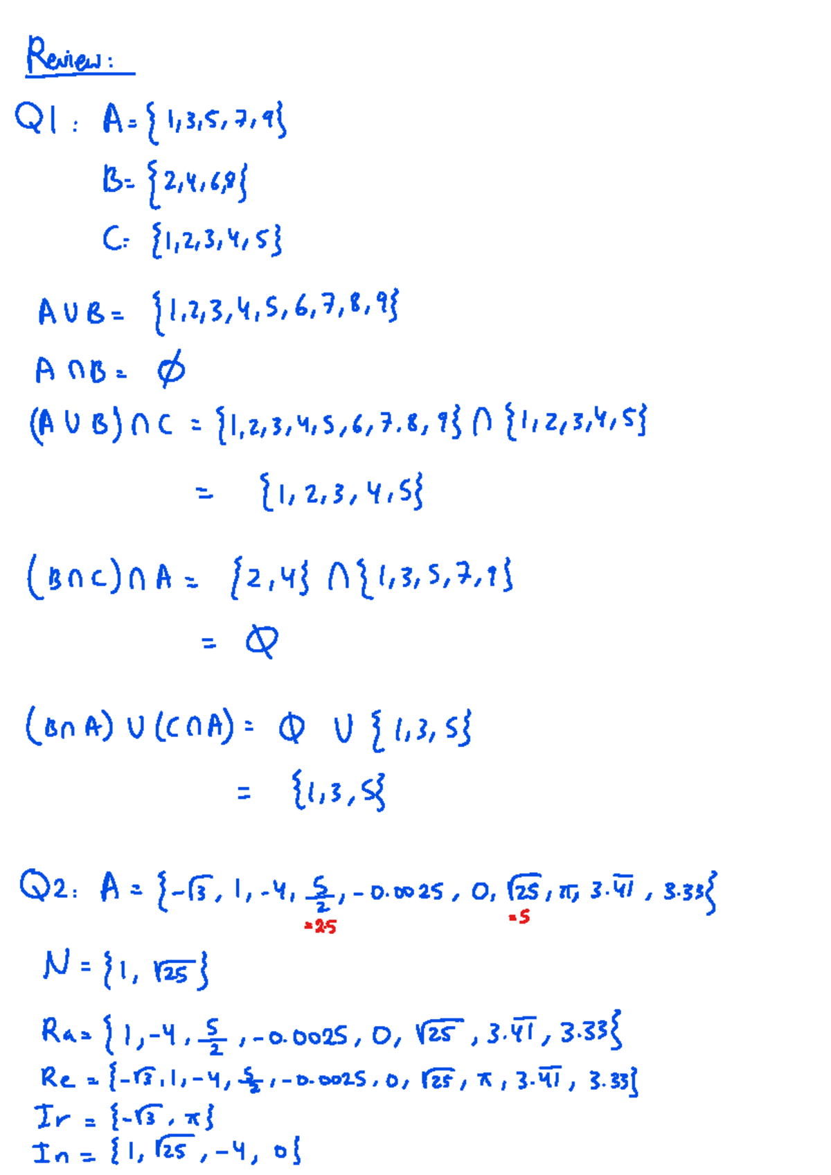 Review sol - Maths practice and solution sheet - Review : Q1 : 1,3,5,7 ...
