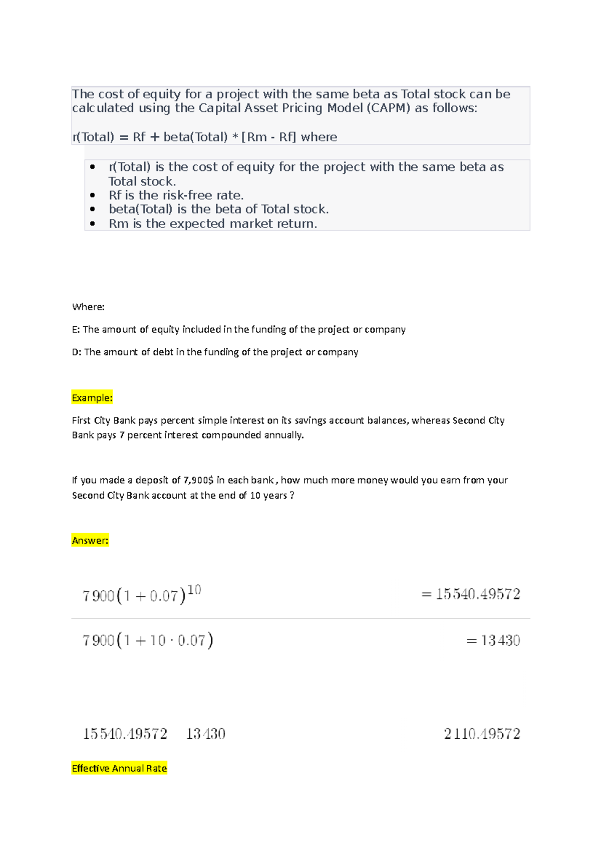 The cost of equity for a project with the same beta as Total stock can ...