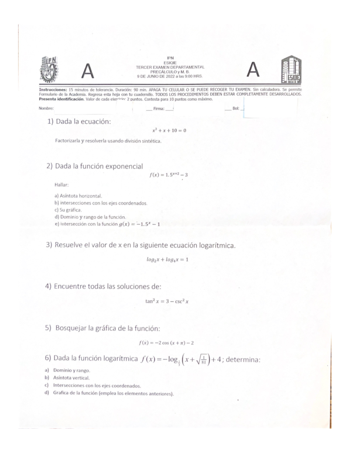 Precalculo Tercer Examen - Precálculo - Studocu