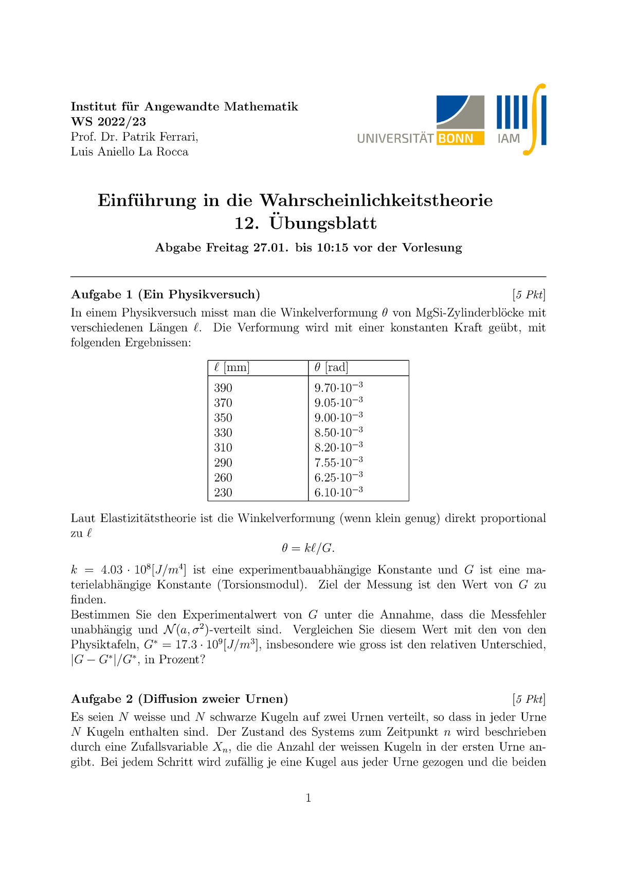 Blatt 12 - Einführung In Die Wahrscheinlichkeitstheorie Lehramt ...