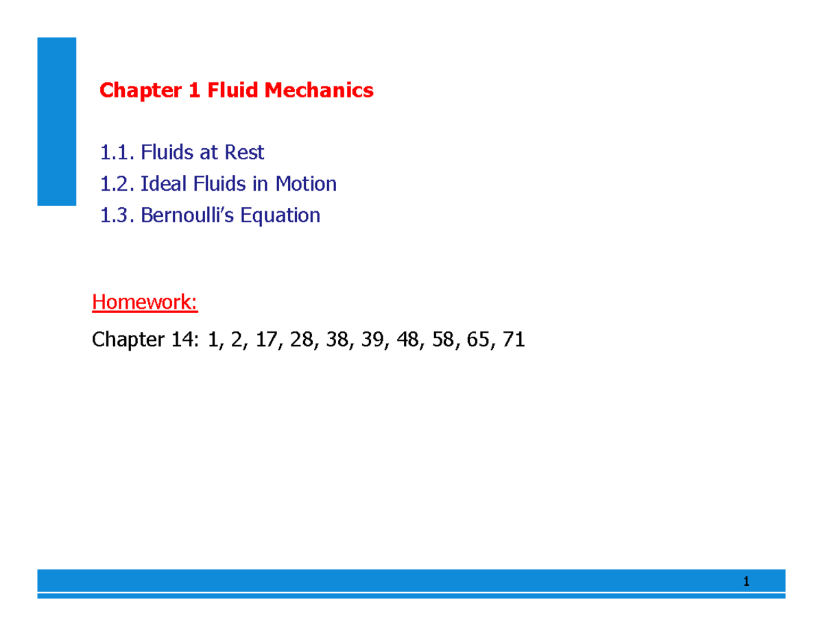 P2 L1 Fluid Mechanics hw - Chapter 1 Fluid Mechanics 1. Fluids at Rest ...