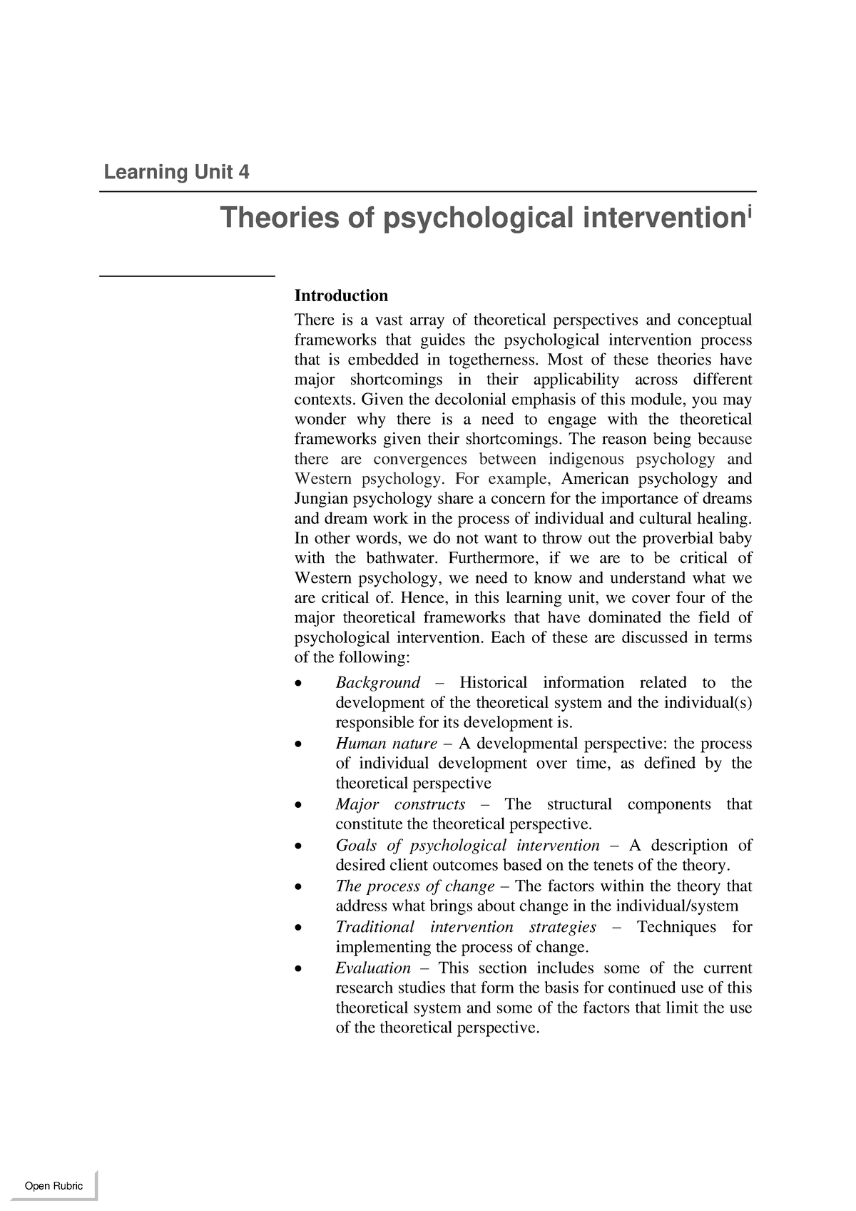 Learning UNIT 4 - Learning Unit 4 Theories Of Psychological ...