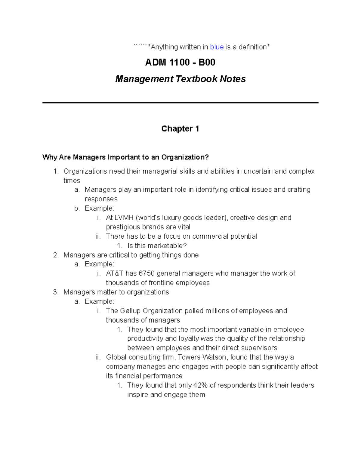 ADM 1100 Master Note - Summary Introduction to Business Management ...