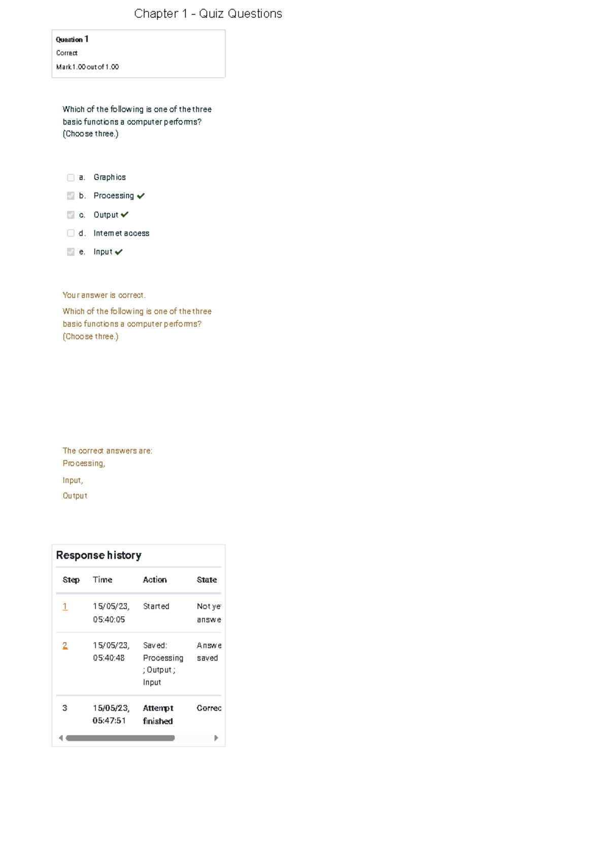 Quiz Questions and Answers Chapter 1 to Chapter 9 Question 1