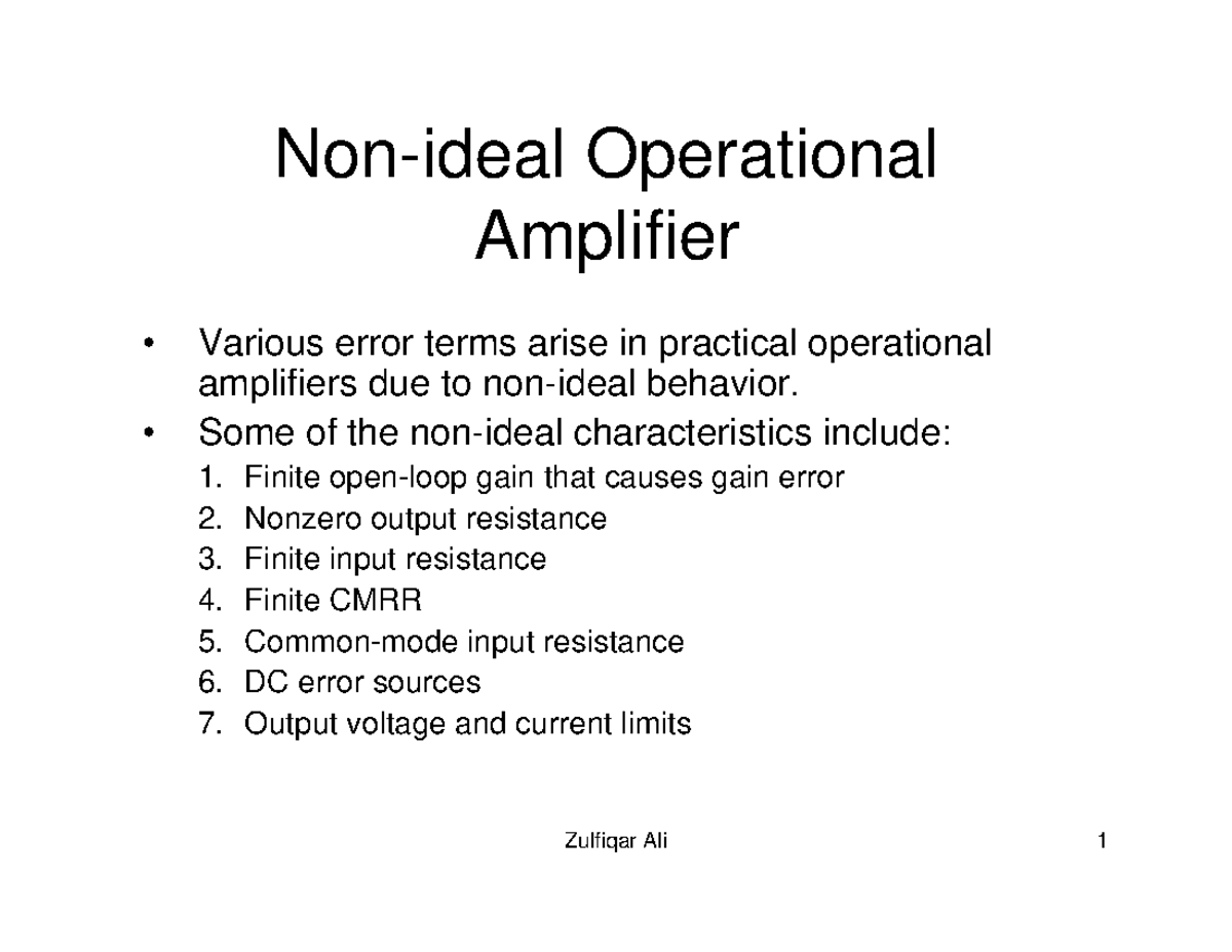 Nonideal Operational Amplifier Nonideal Operational Amplifier