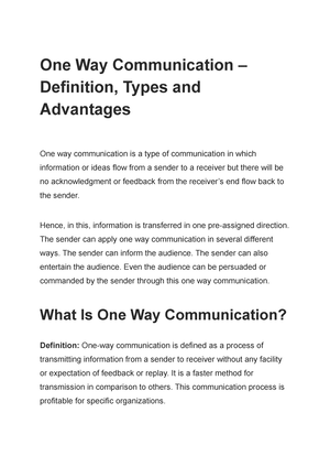 One Way Communication – Definition, Types and Advantages - Hence, in this,  information is - Studocu