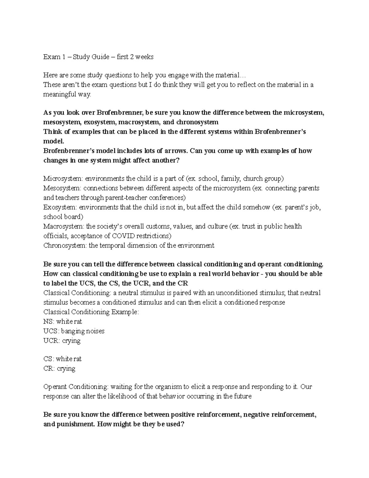 PSYC107 Exam 1 Study Guide - Exam 1 – Study Guide – first 2 weeks Here ...