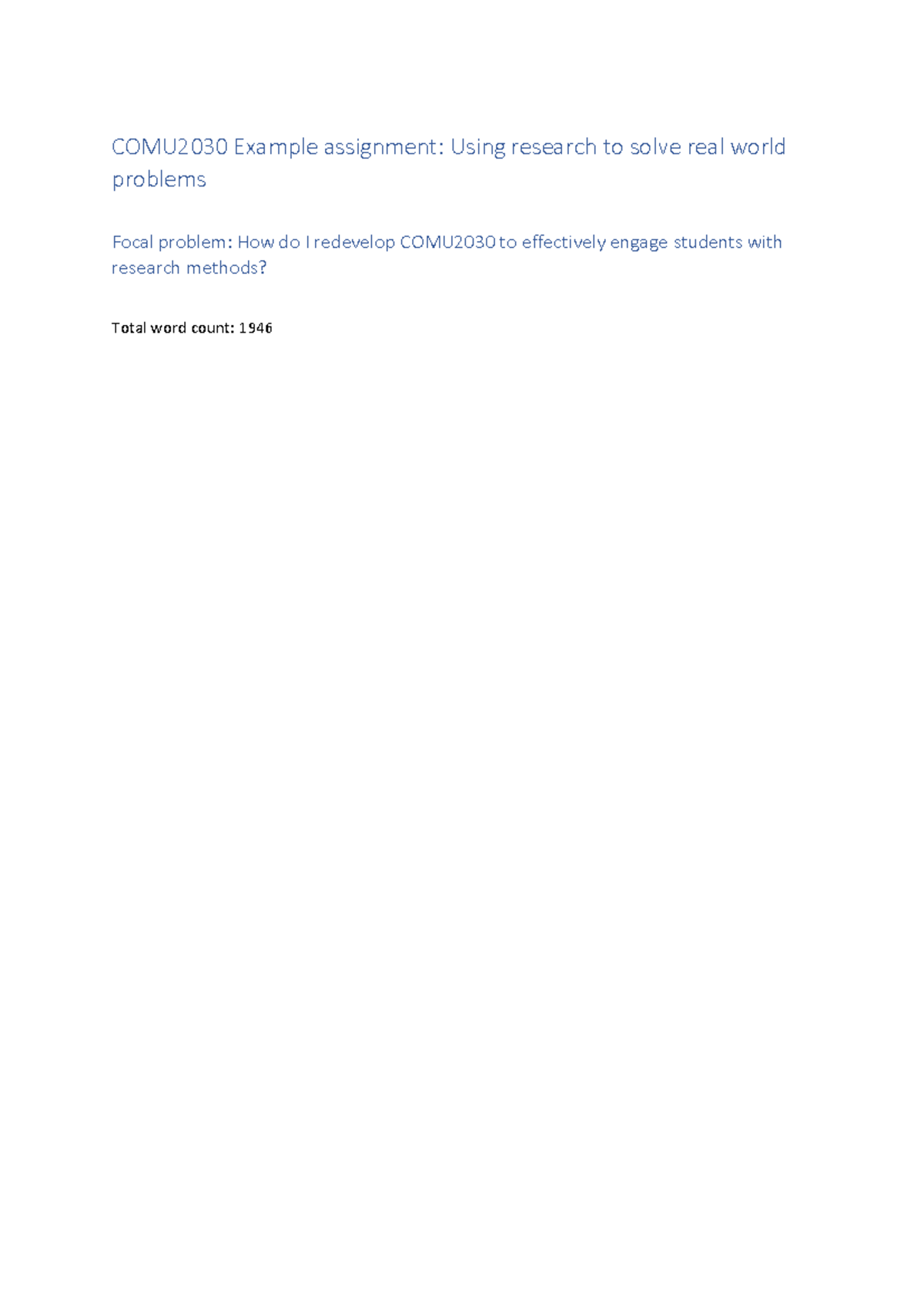 exemplar for assessment 2 - COMU2030 Example assignment: Using research ...