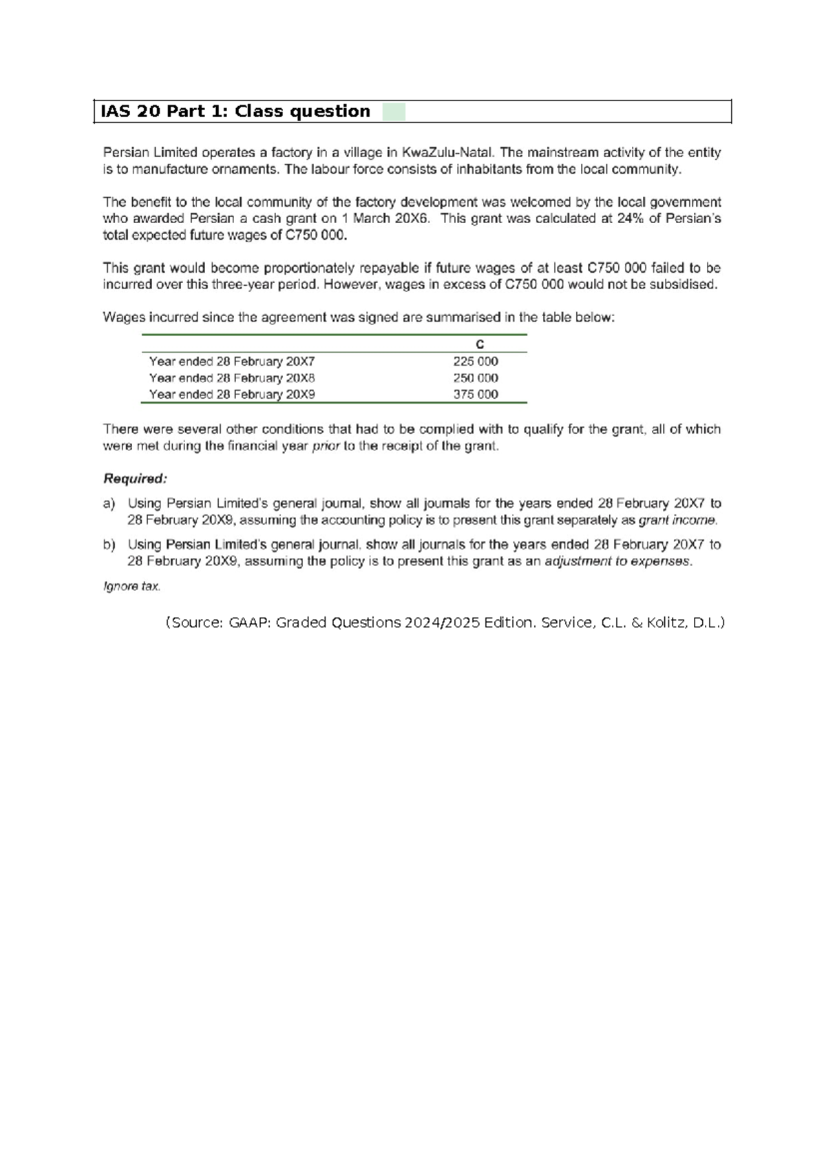 IAS 20 Part 1 Class question - IAS 20 Part 1: Class question ️ (Source ...