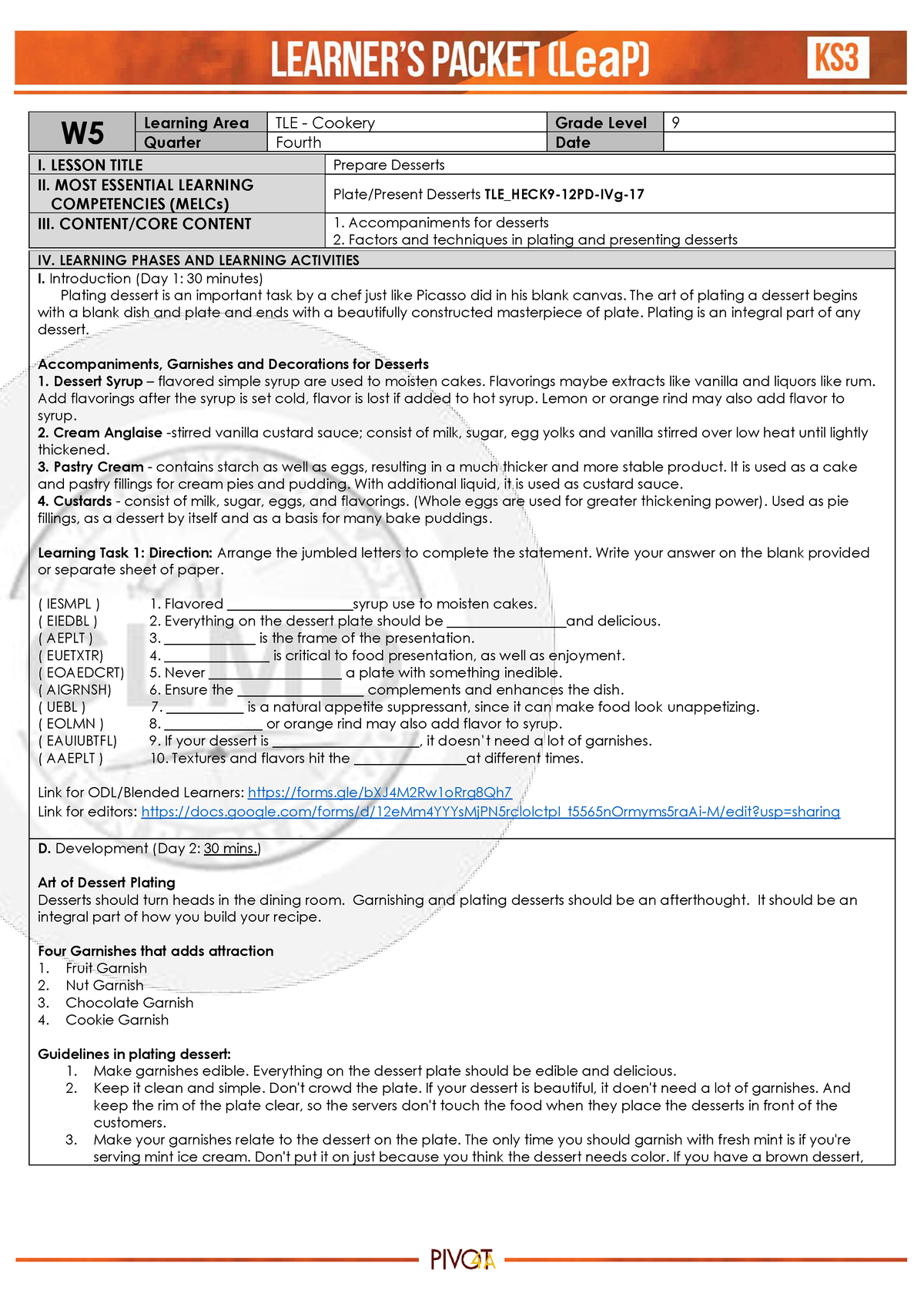 Q4 HE Cookery 9 Week5 - Kvd - W Learning Area TLE - Cookery Grade Level ...