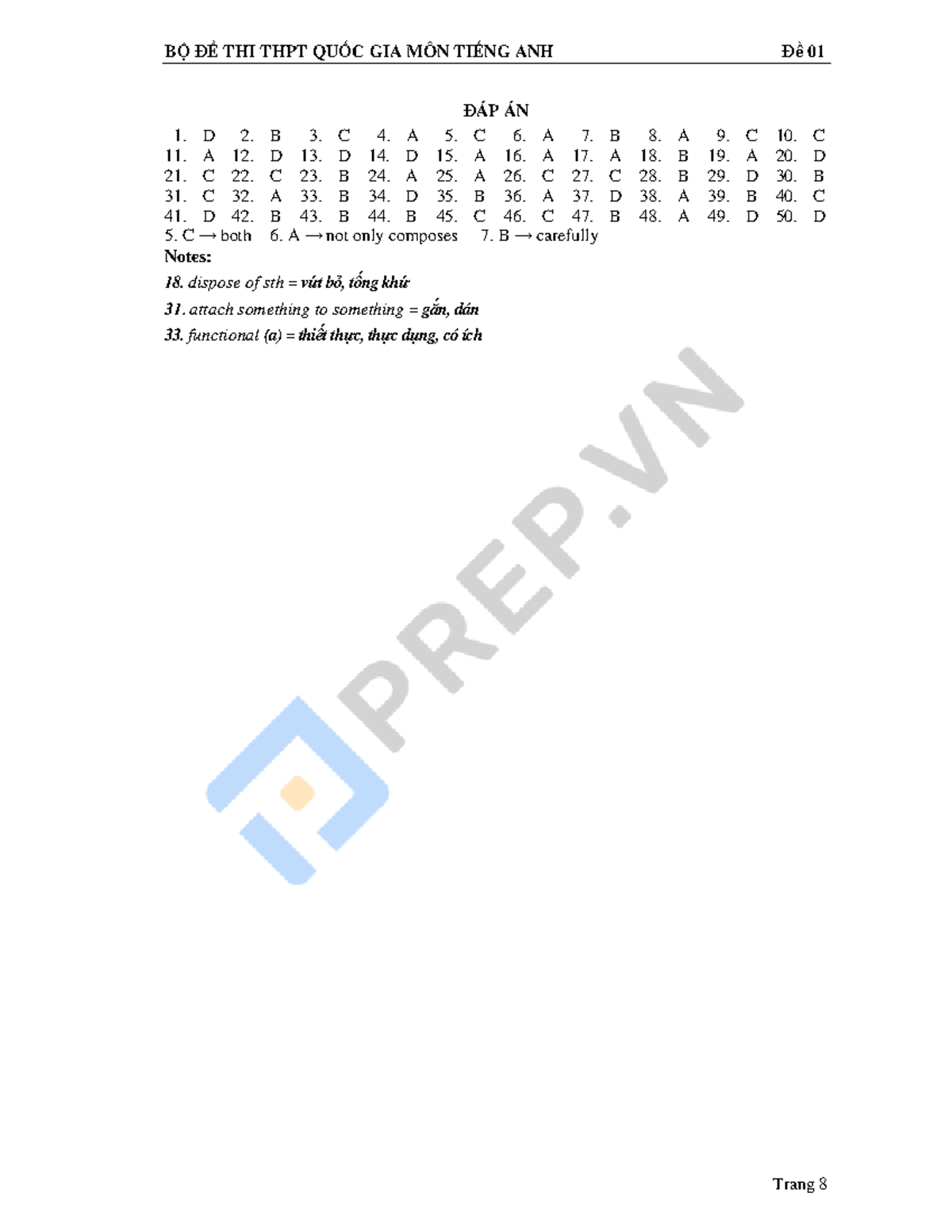 ĐA Đề 1 - Practice and win the test by your own work - BỘ ĐỀ THI THPT ...