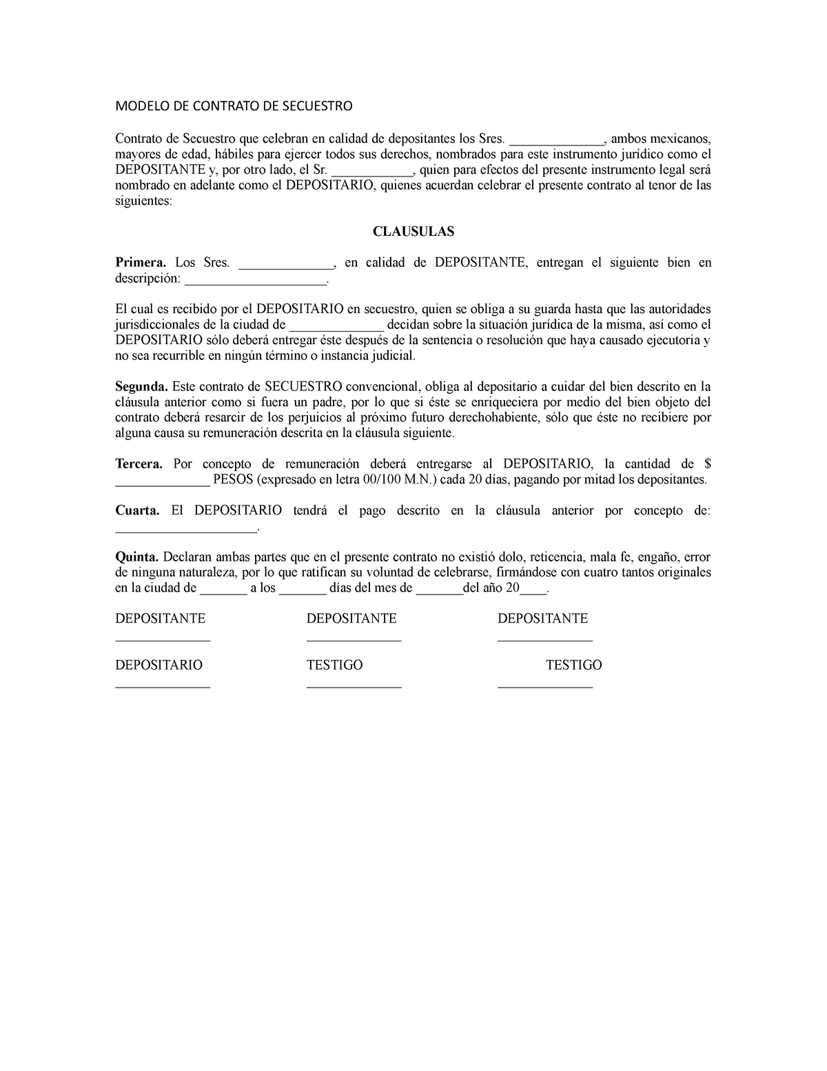 modelo de contrato de secuestro uv studocu modelo de contrato de secuestro uv