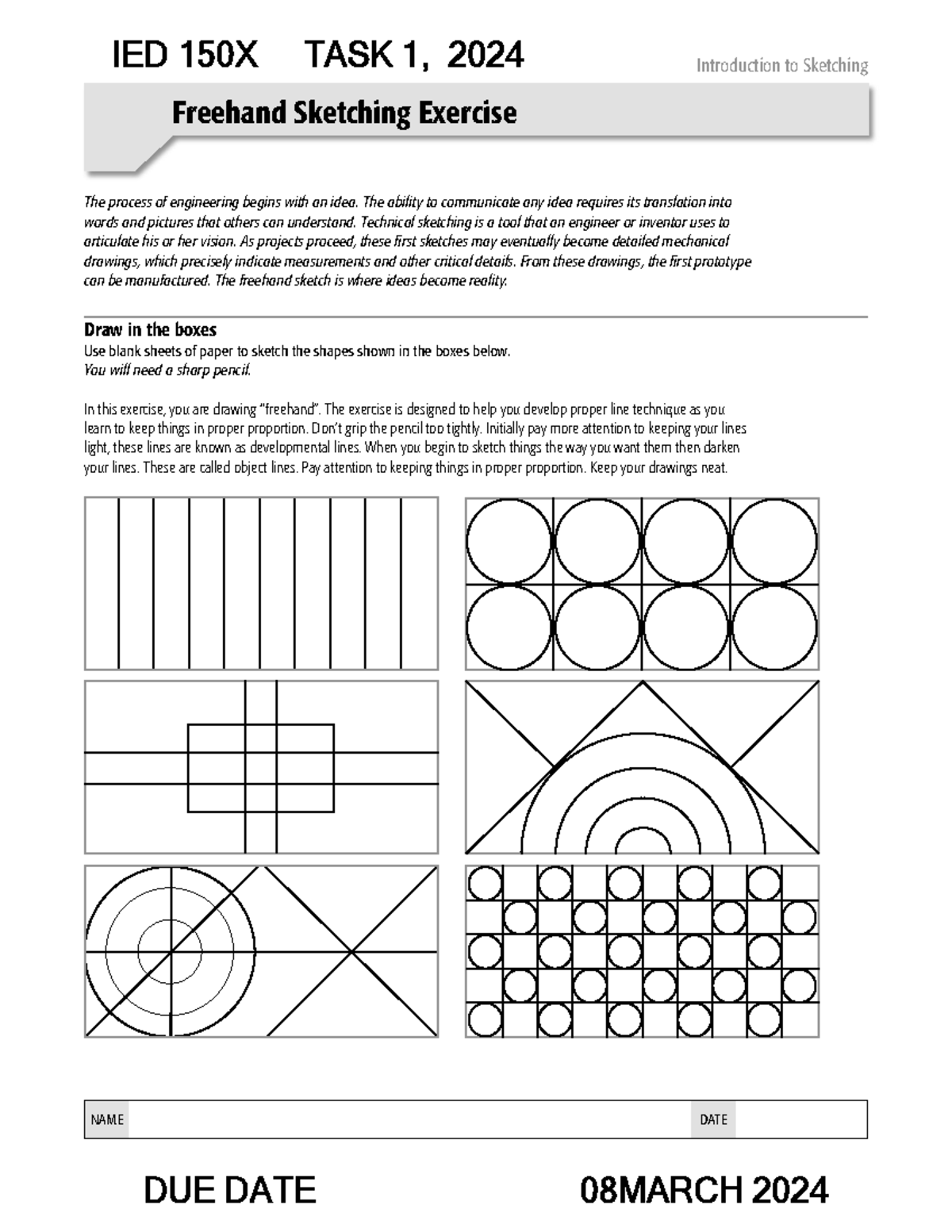 Task 1 2024 - Introduction to Sketching NAME DATE The process of ...