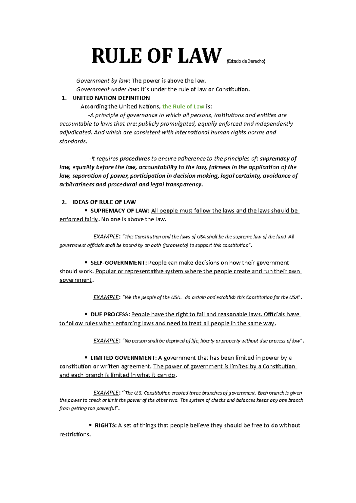 Rule of law - Notes during lessons. - RULE OF LAW (Estado de Derecho ...