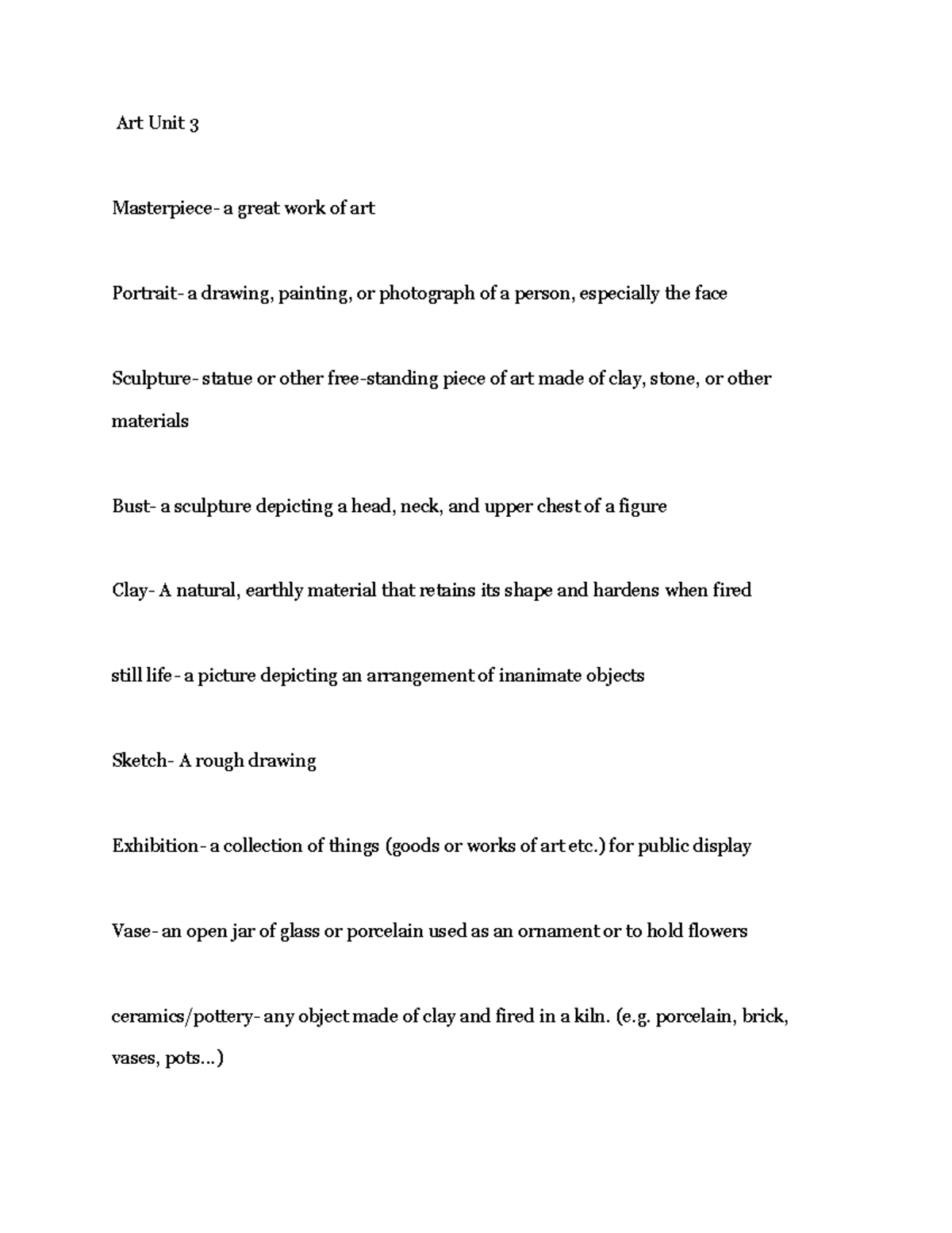 Art Studies Unit 3 notes Art Unit 3 Masterpiece a great work of art