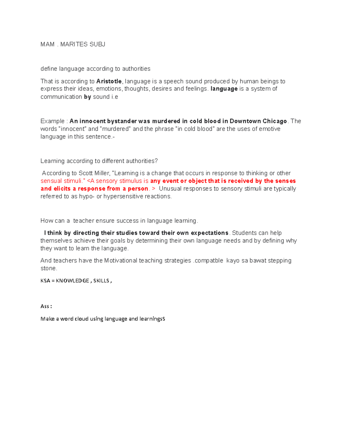 Define language according to authorities mam marites subj define