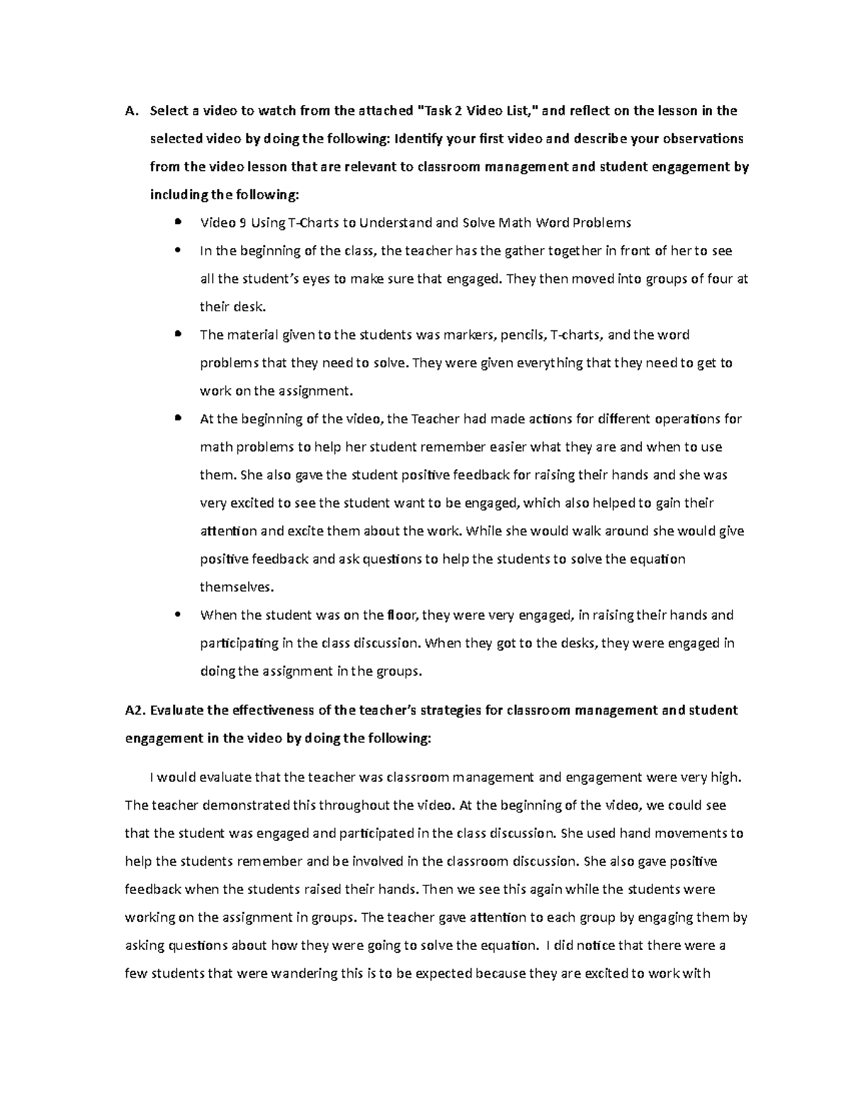 Managing Engaging Learning Environments- Task 2 - A. Select a video to ...