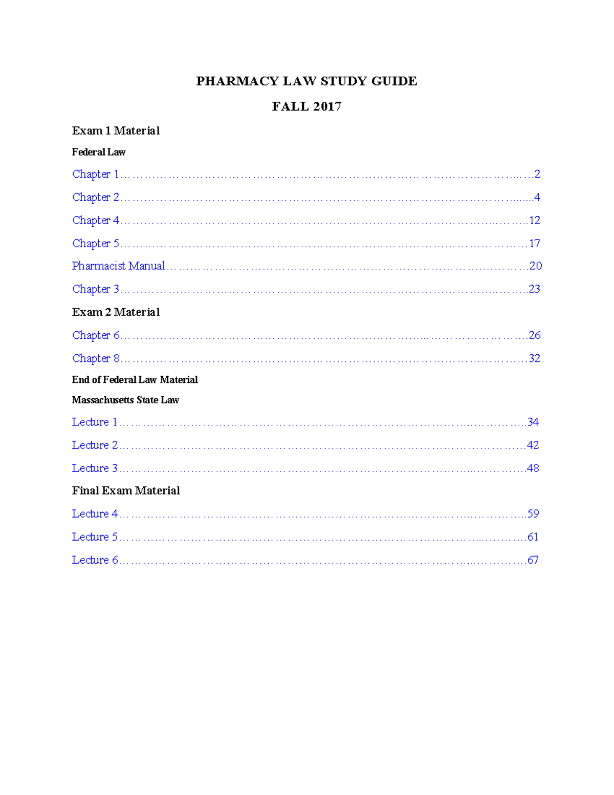 Pharmacy Law Study Guide1 PHARMACY LAW STUDY GUIDE FALL 2017 Exam 1 Material Federal Law
