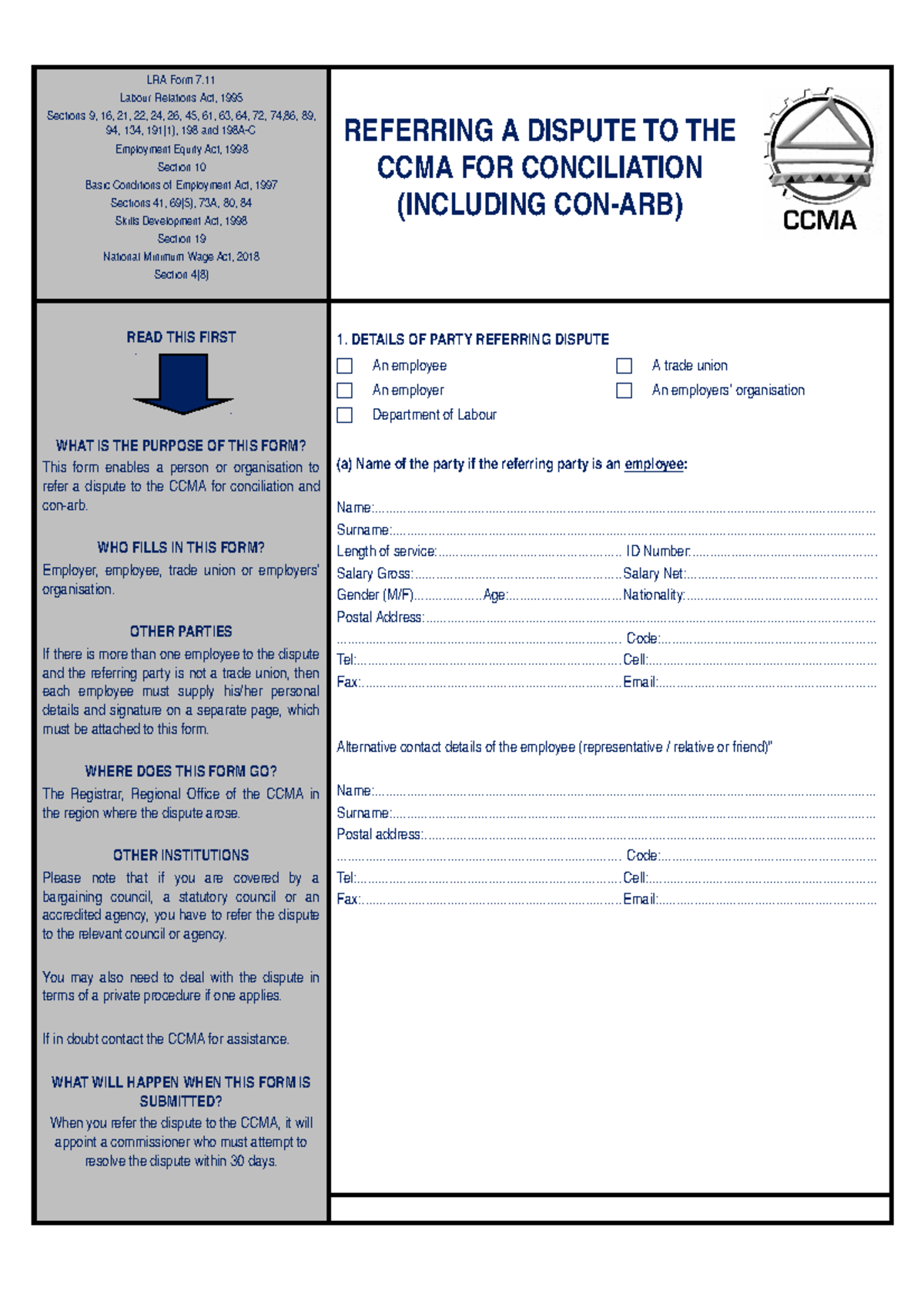 Labour Relations Act 66 Of 1995 Form 7 11 Labour Relations Act 1995 