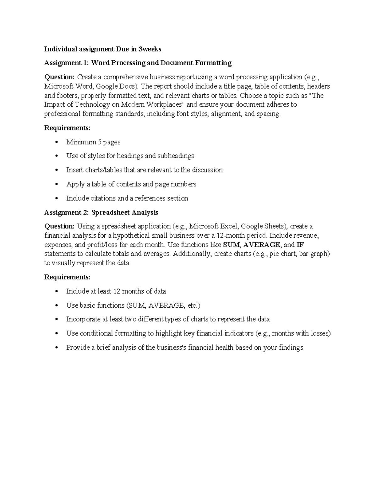Individual assignment Due in 3weeks - Individual assignment Due in ...