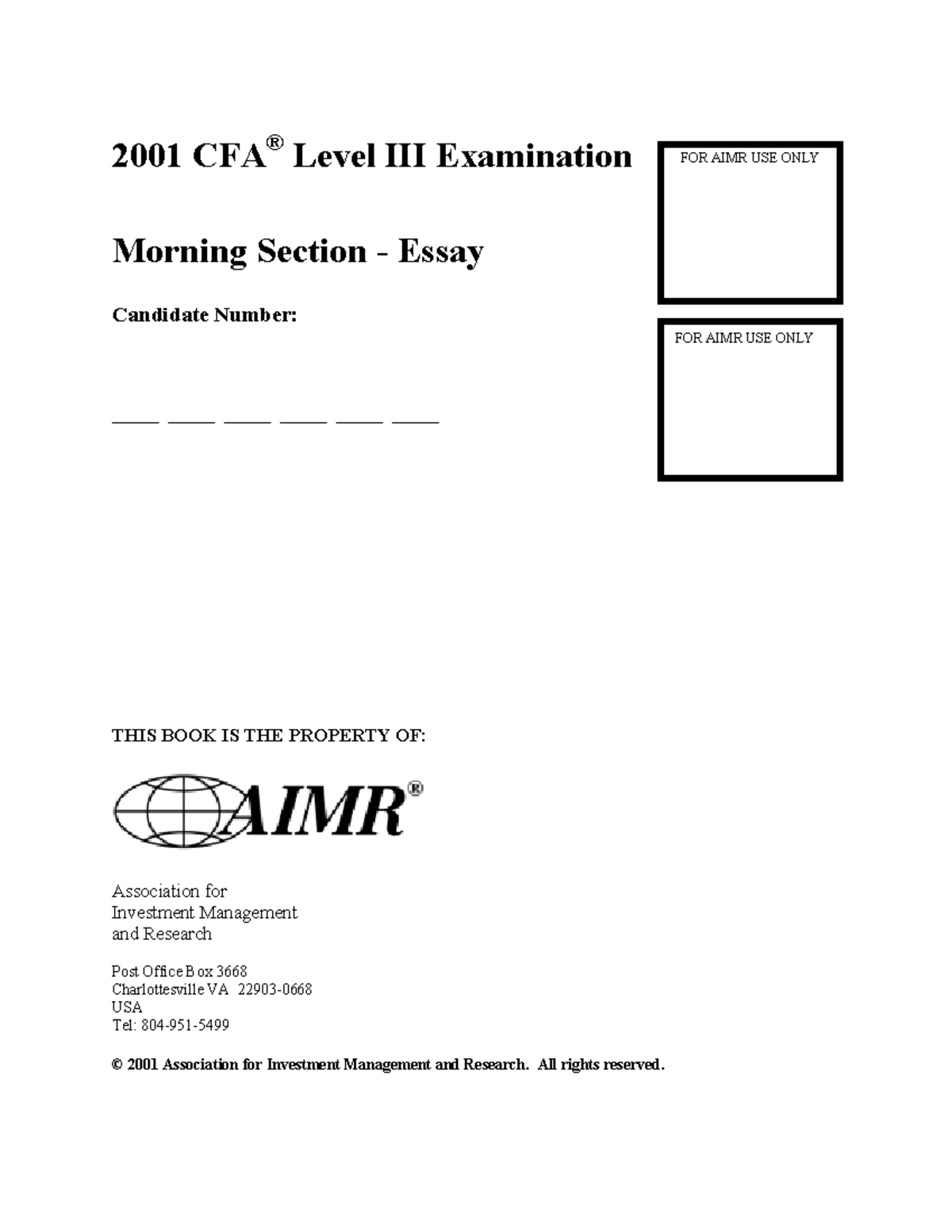 CFA 2001 Level III AM Exam Questions - 2001 CFA Æ Level III Examination ...