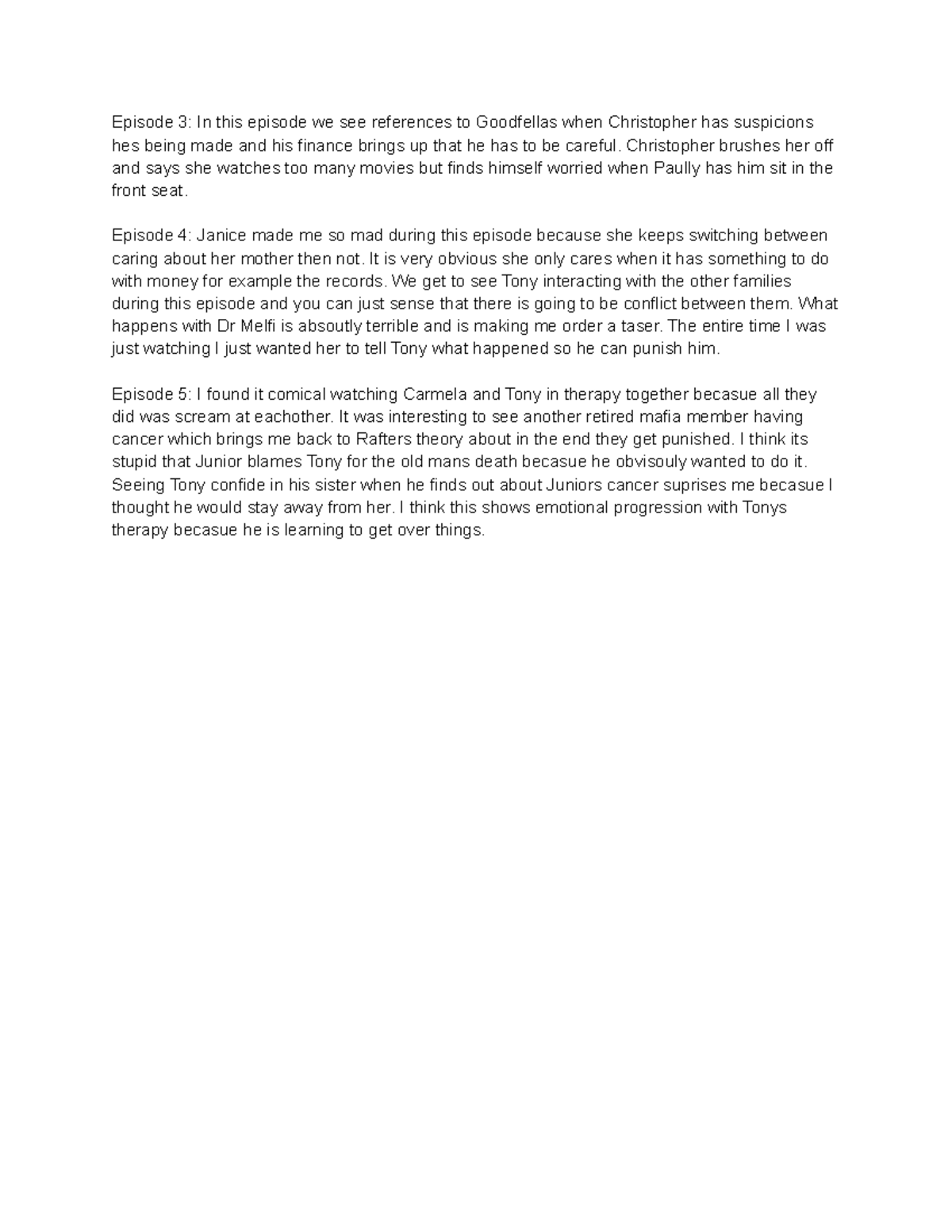 Season 3 Ep 35 Episode 35 Sopranos personal notes/reflection