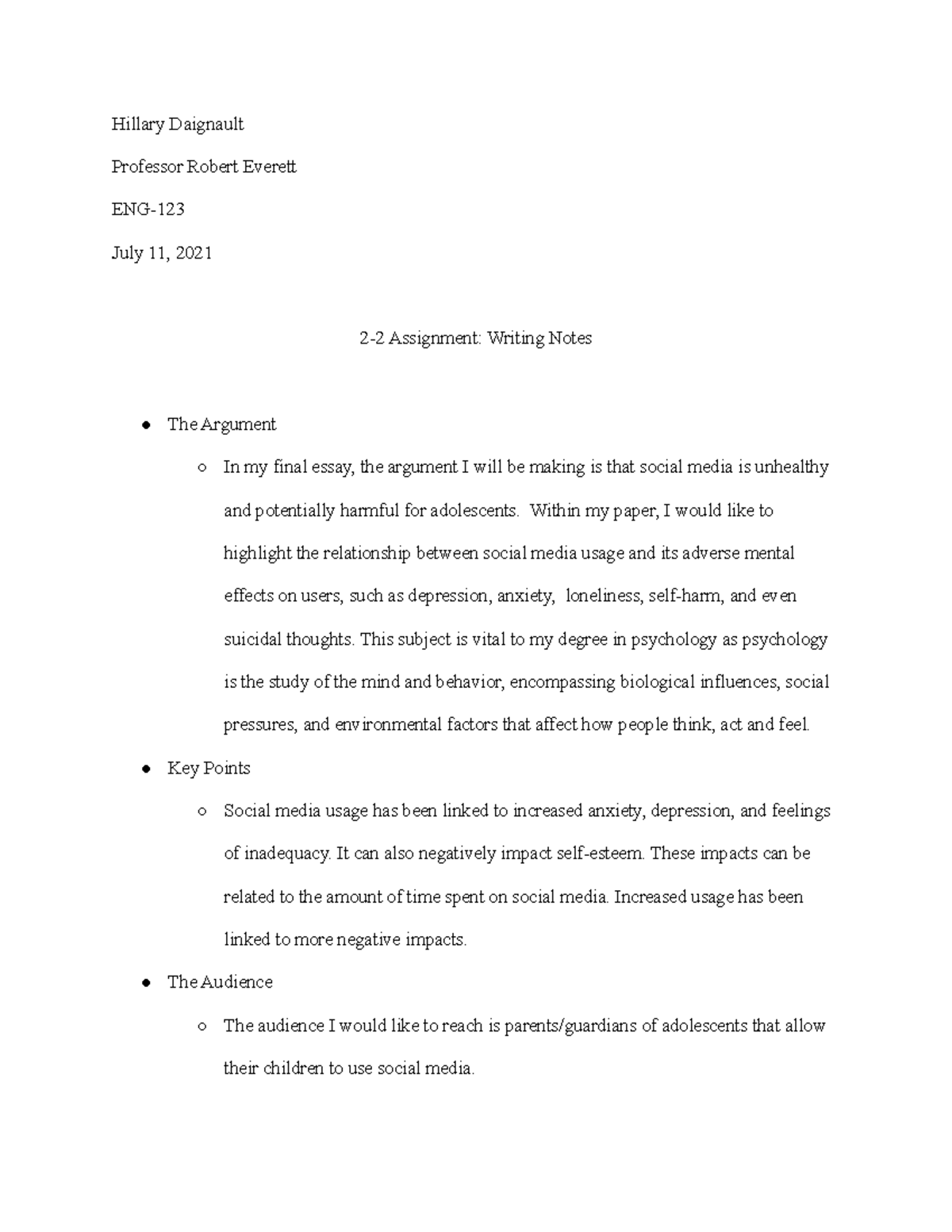 2-2 Assignment Writing Notes Assignment - Hillary Daignault Professor ...